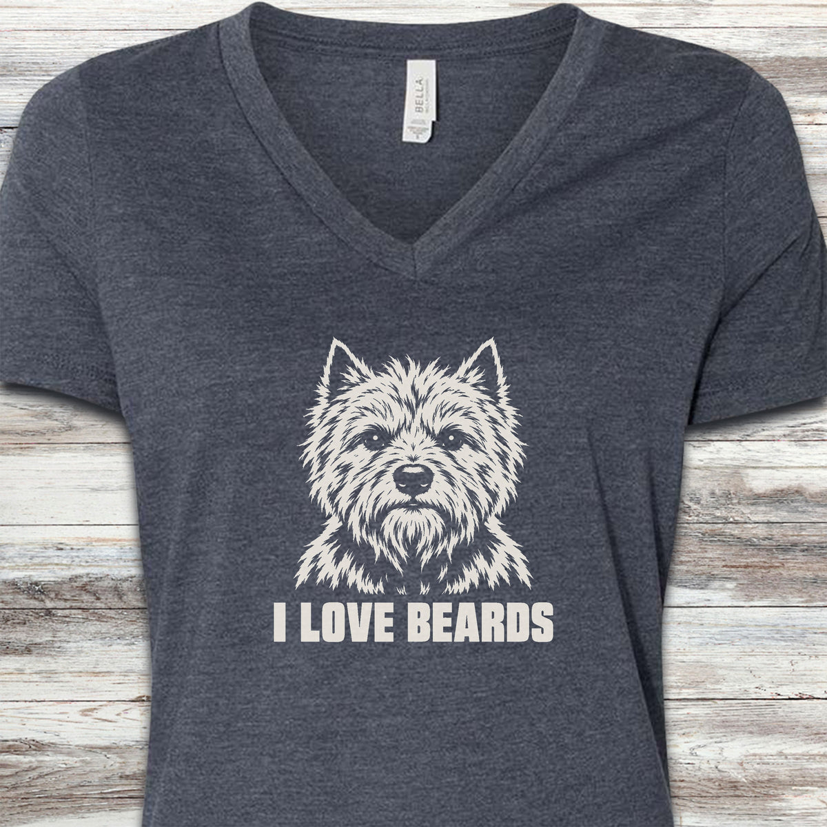 Cairn Terrier I Love Beards V-Neck Tee - Heather Navy