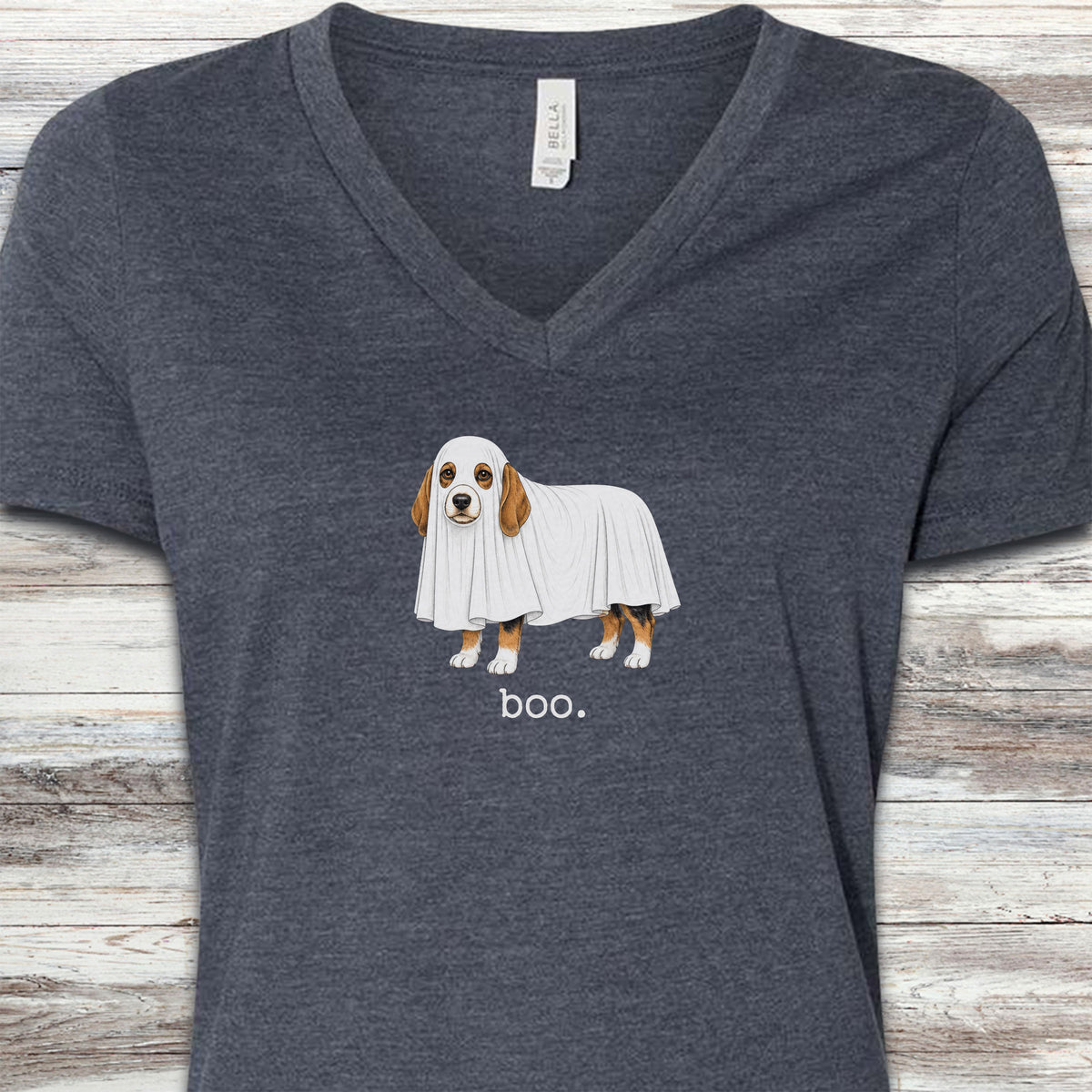 Beagle Boo V-Neck Tee - Heather Navy