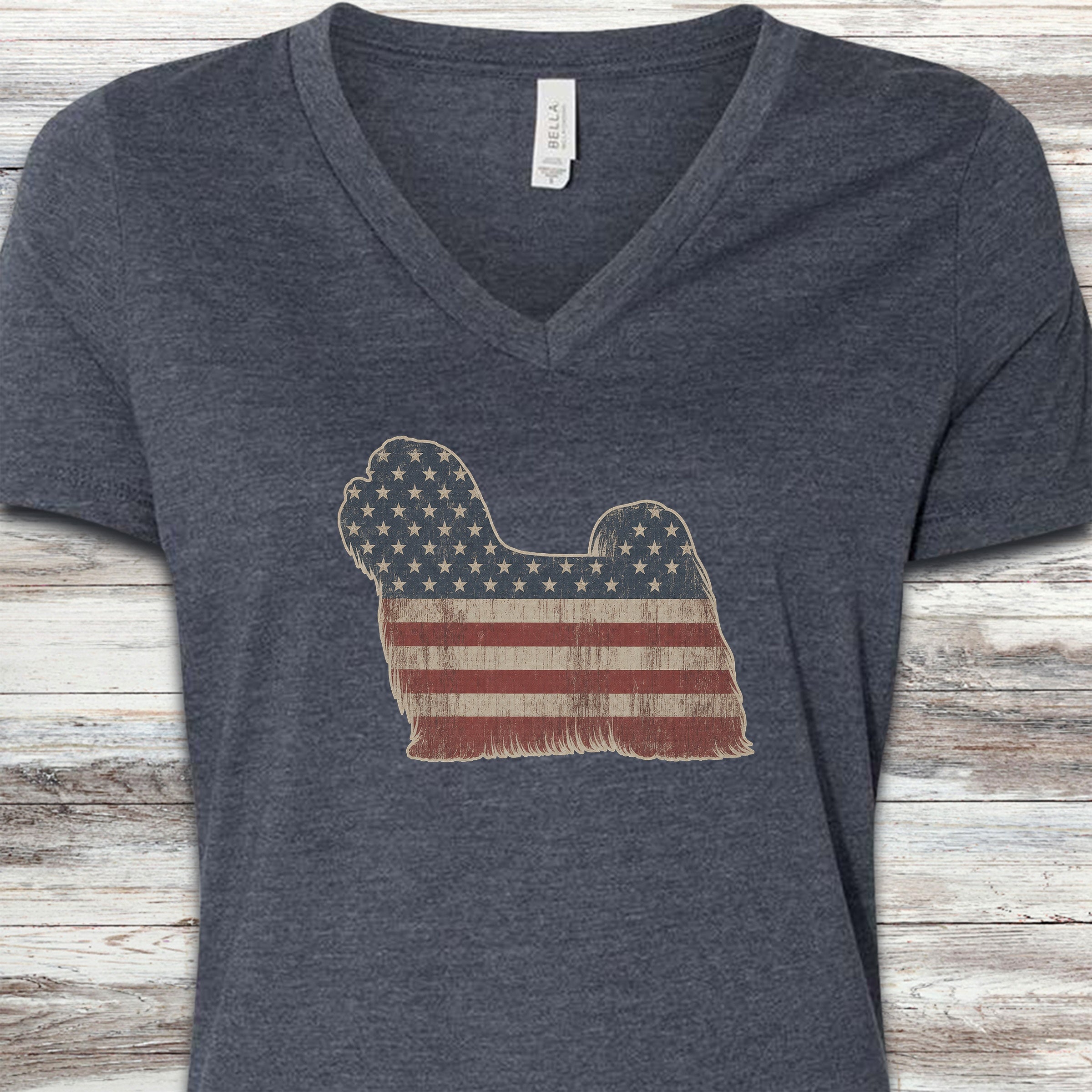 Maltese Vintage USA V-Neck Tee - Heather Navy