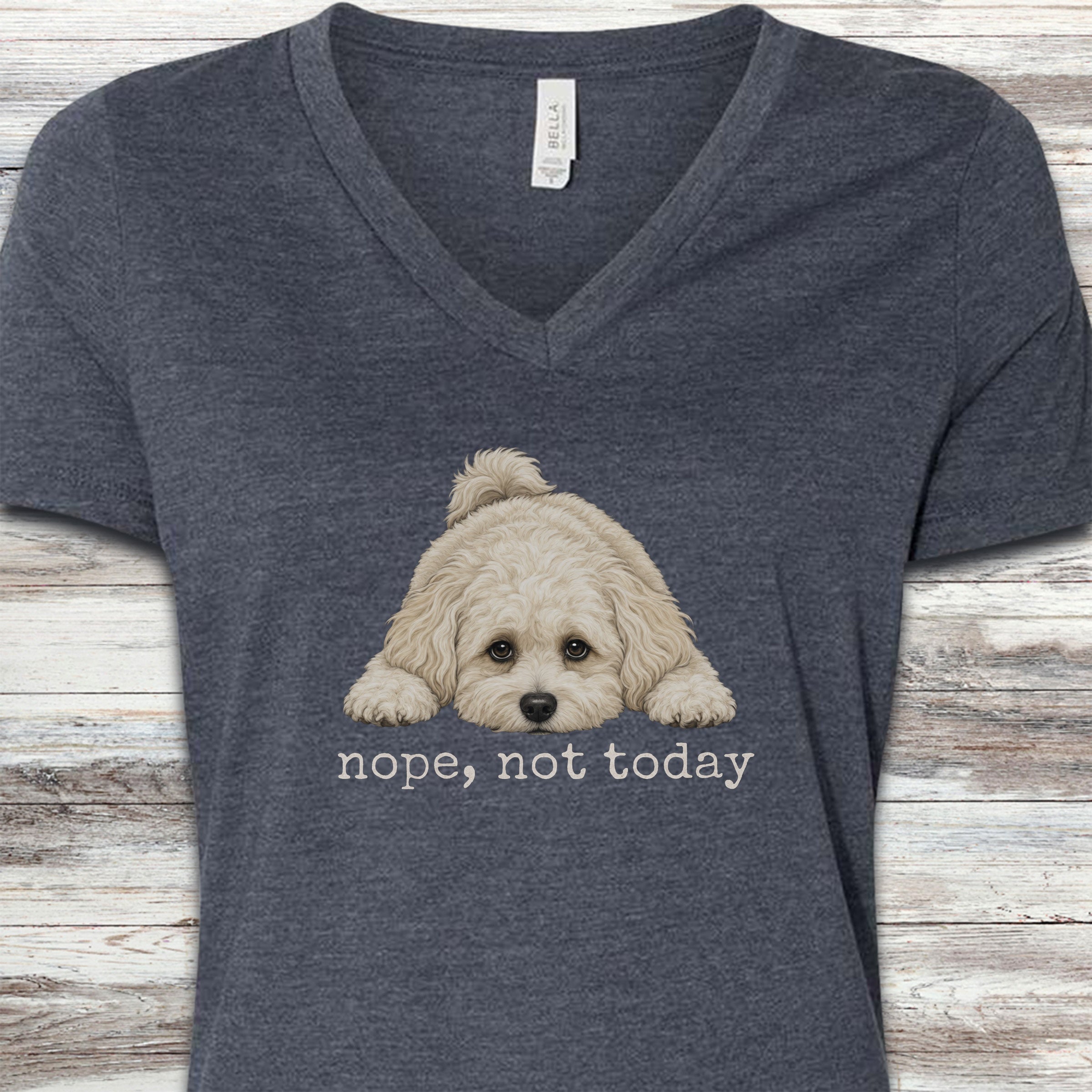 Maltipoo Nope V-Neck Tee - Heather Navy