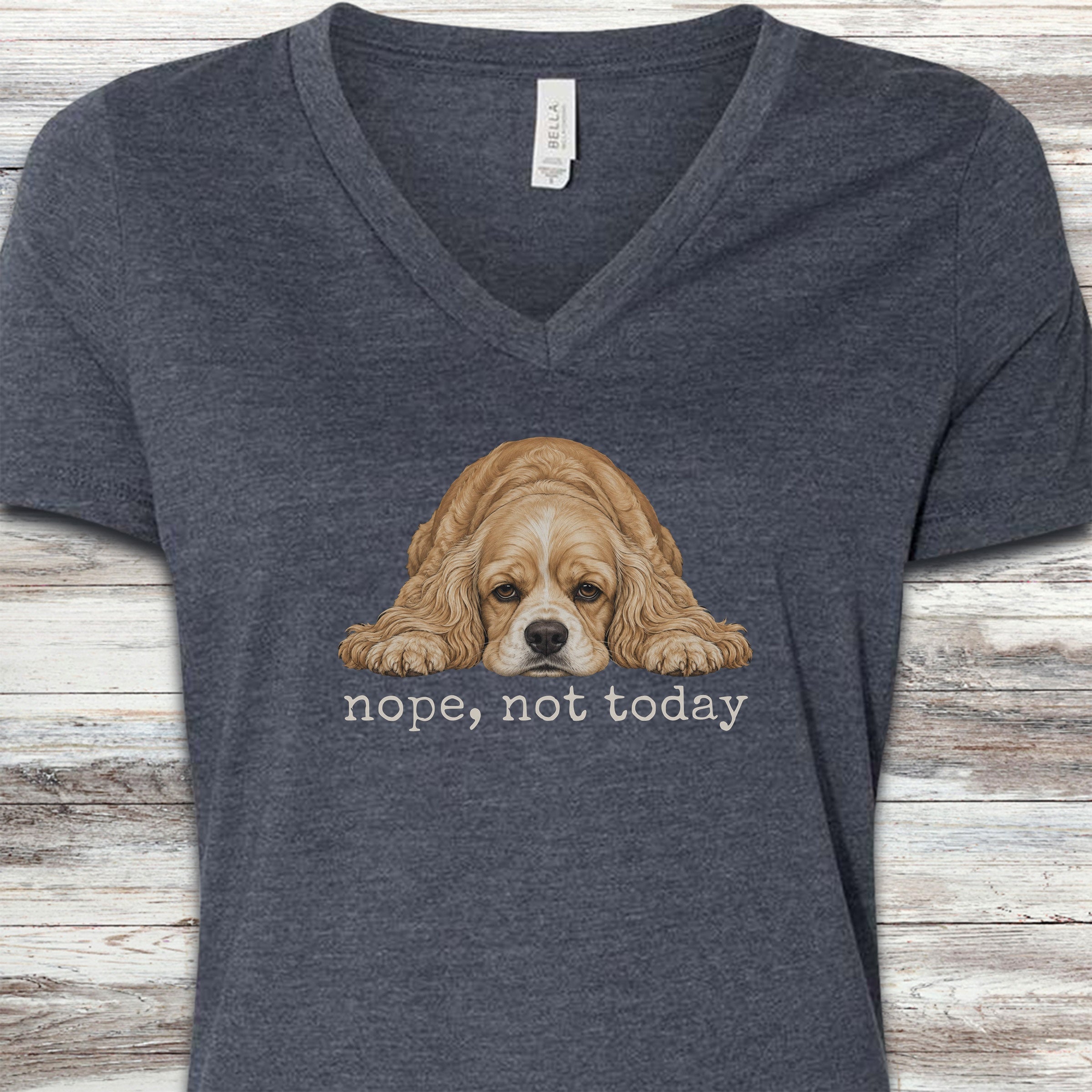 Cocker Spaniel Nope V-Neck Tee - Heather Navy
