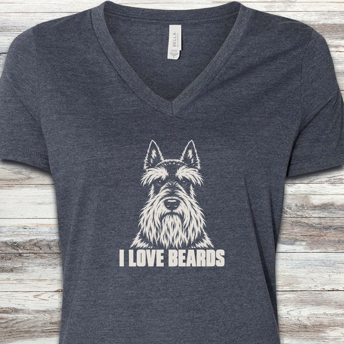Scottish Terrier I Love Beards V-Neck Tee - Heather Navy