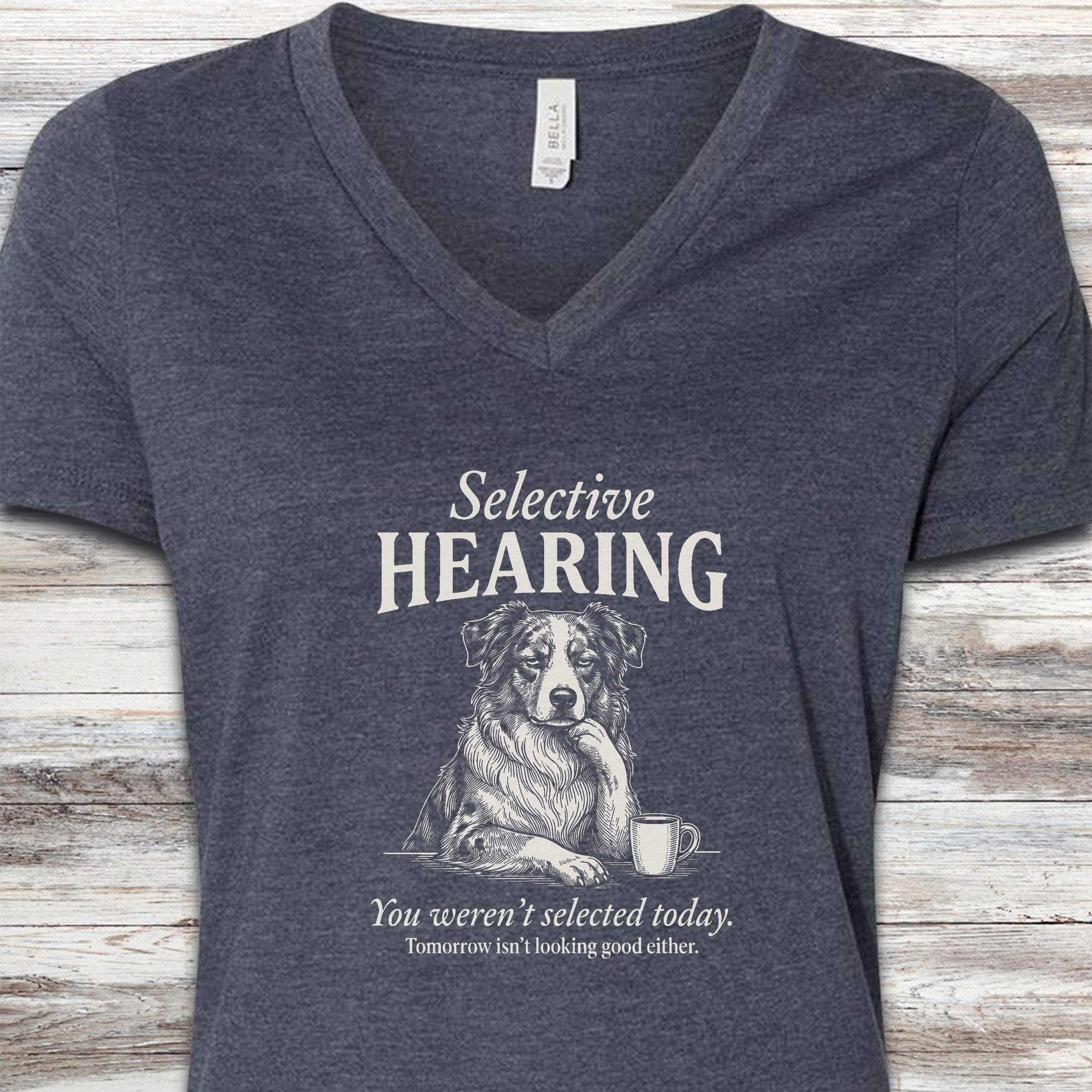 Australian Shepherd Selective Hearing V-Neck Tee - Heather Navy