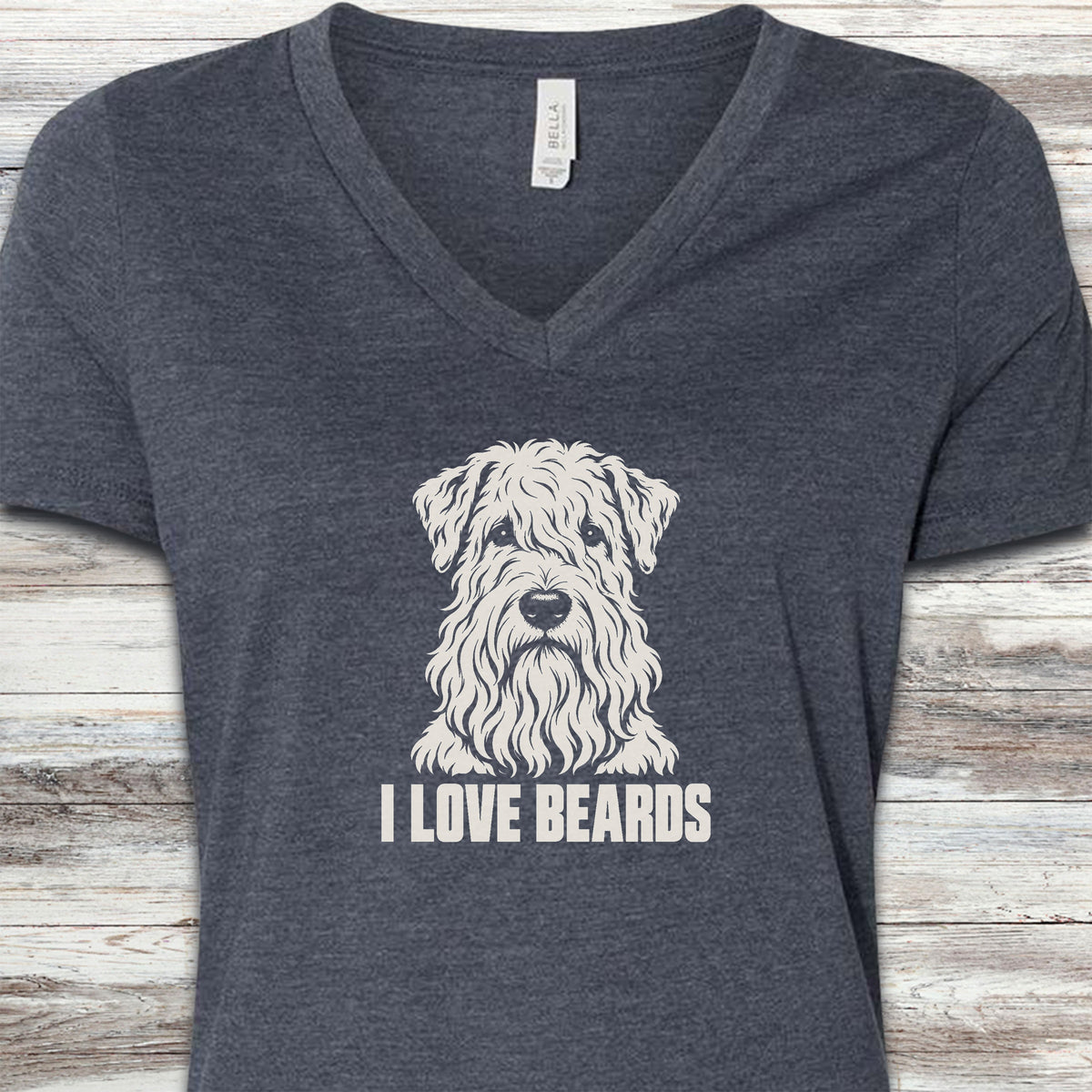 Wheaten I Love Beards V-Neck Tee - Heather Navy
