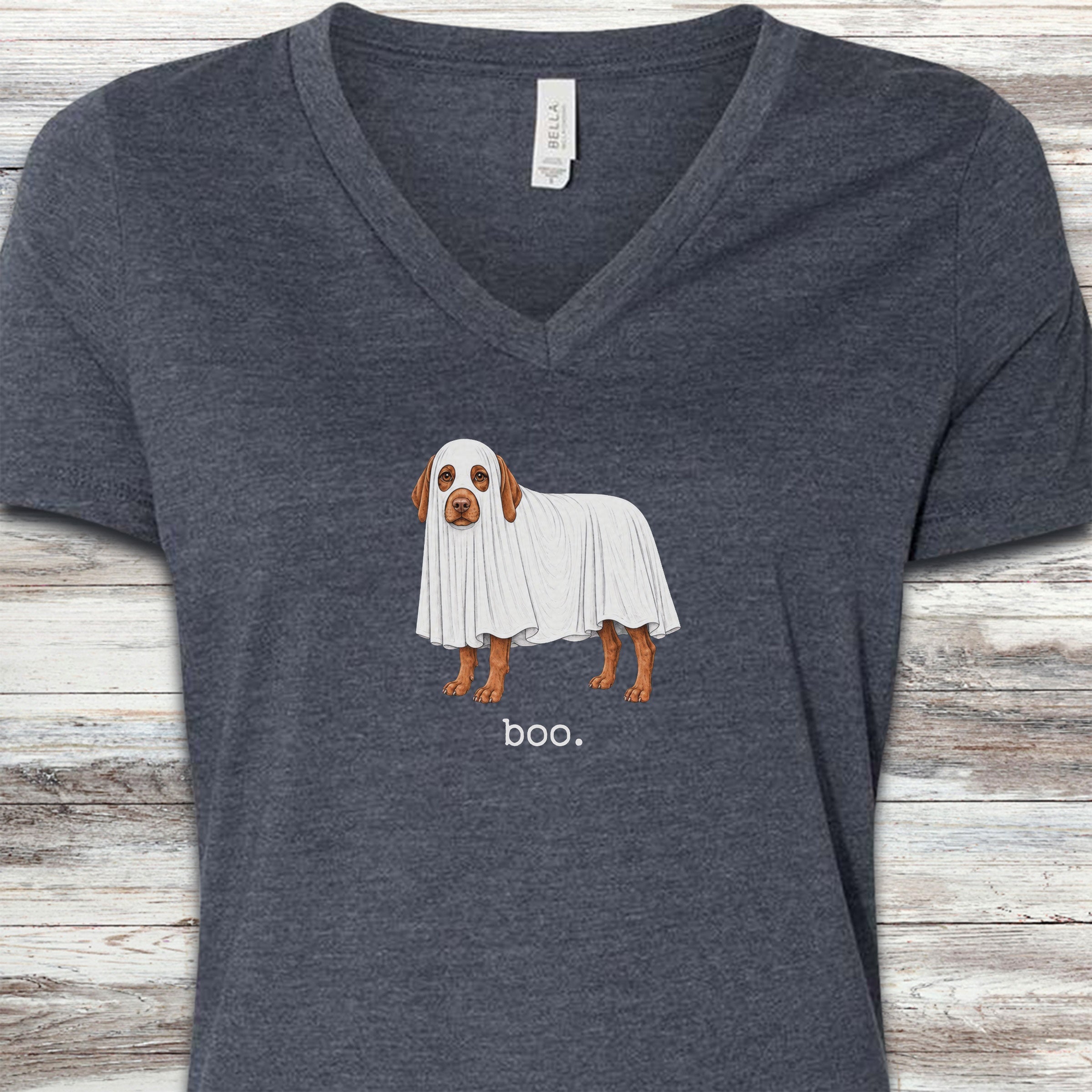 Vizsla Boo V-Neck Tee - Heather Navy