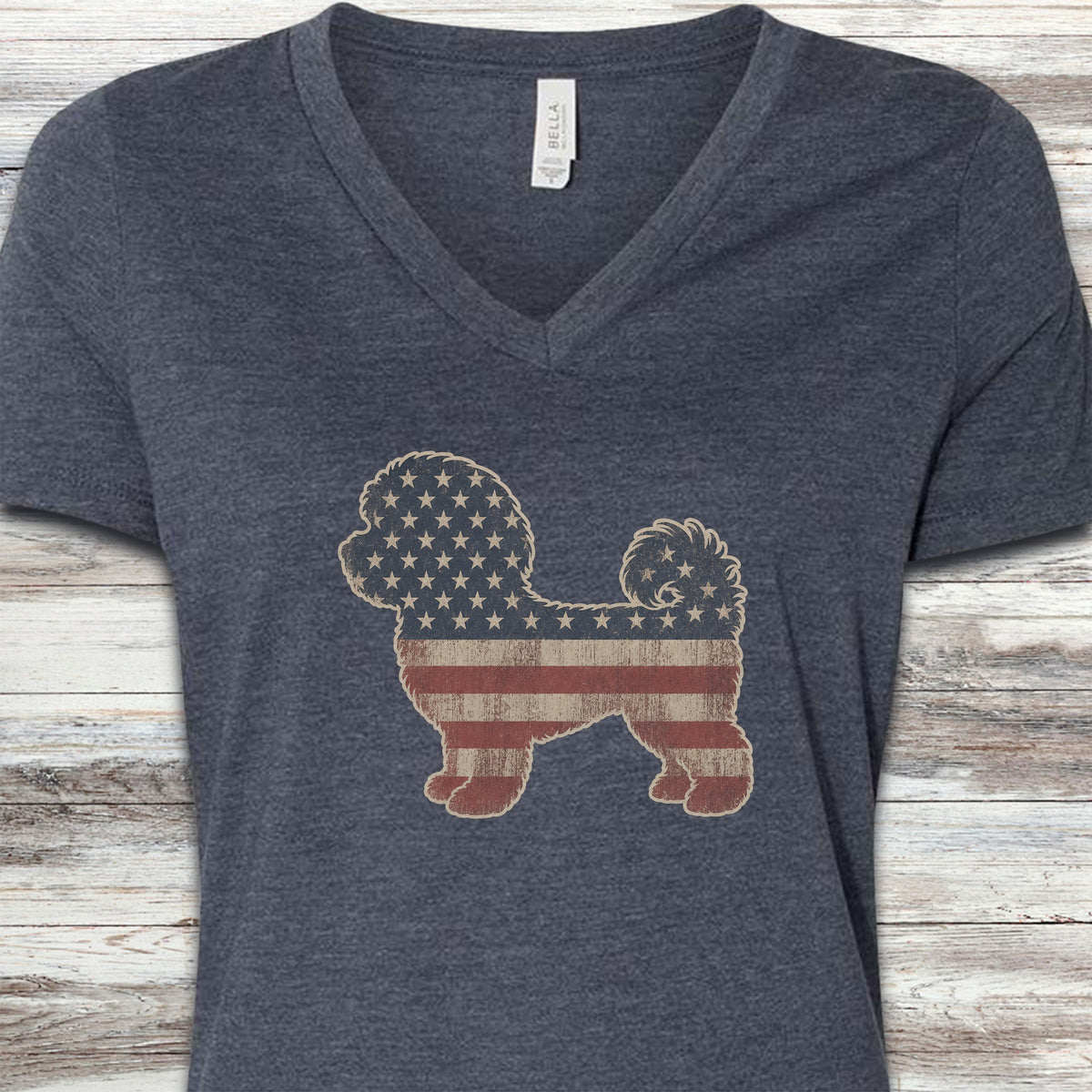Maltipoo Vintage USA V-Neck Tee - Heather Navy