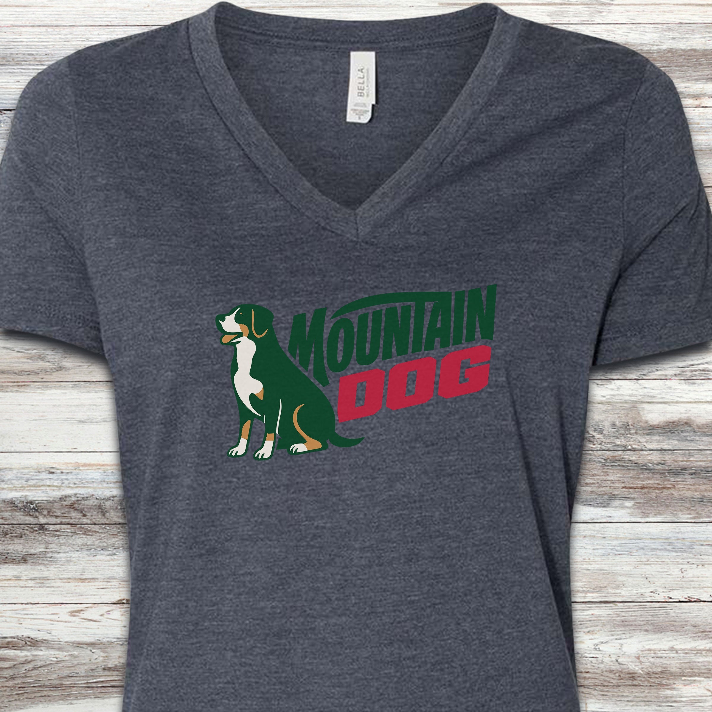 Swiss Mountain Dog V-Neck Tee - Heather Navy