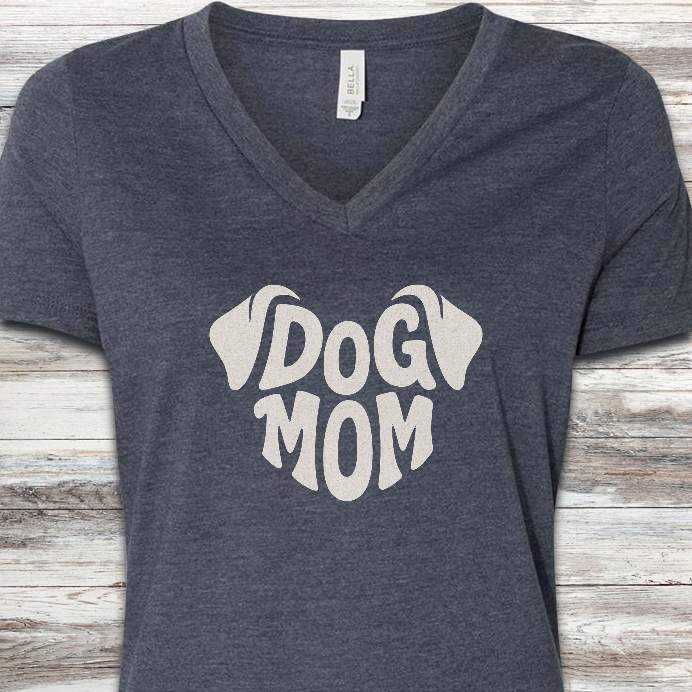Dog Mom Ears V-Neck Tee - Heather Navy