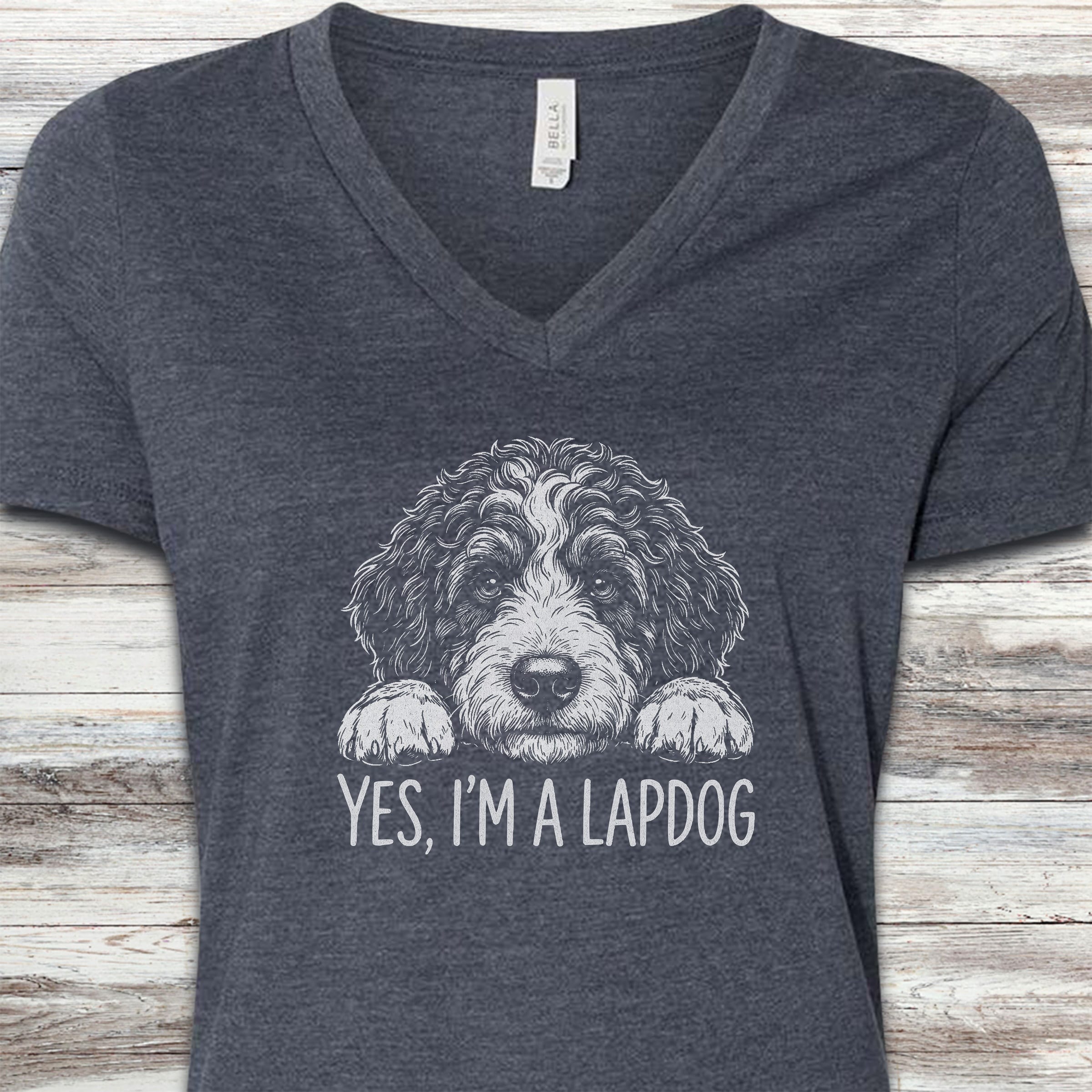 Bernedoodle Lapdog V-Neck Tee - Heather Navy