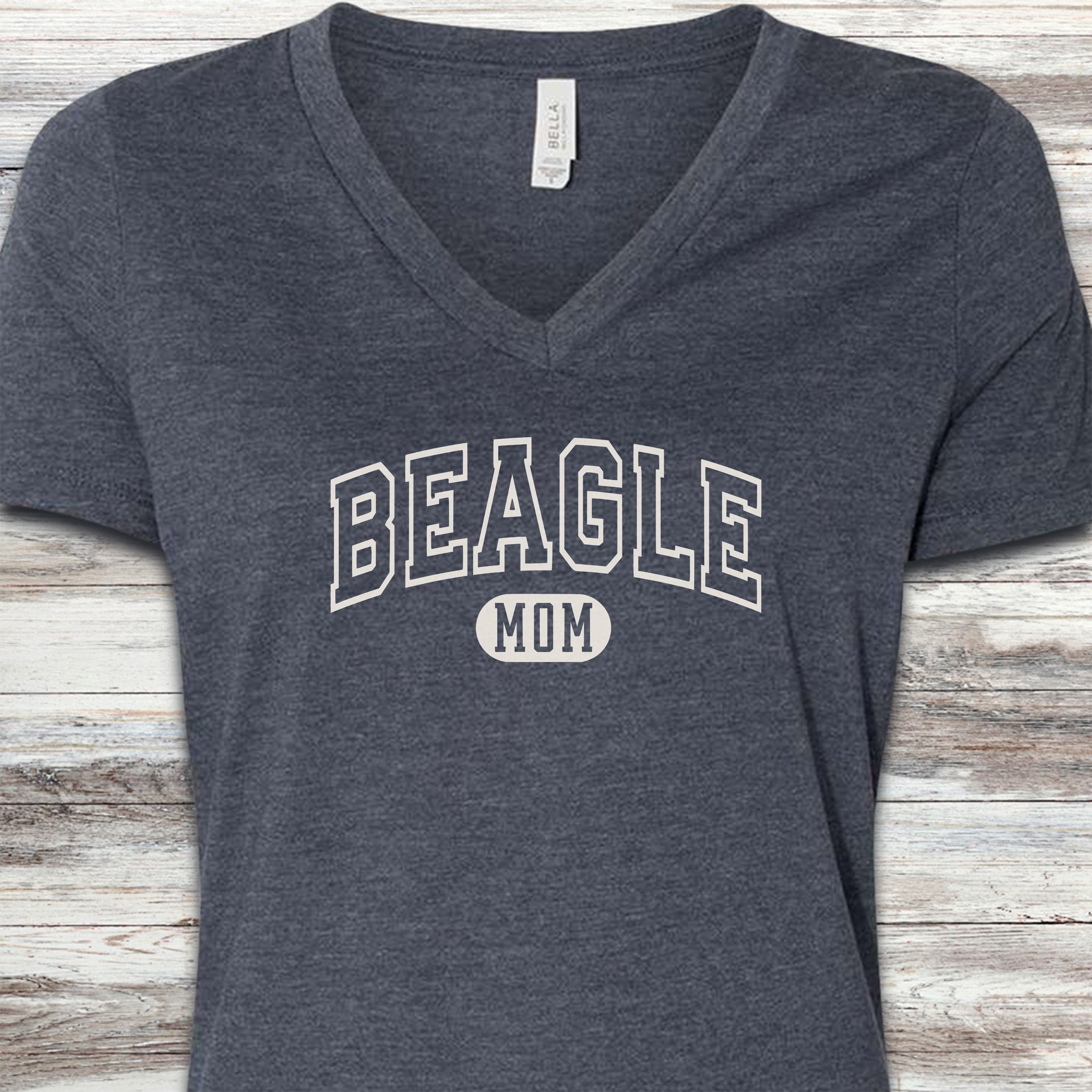 Beagle Mom V-Neck Tee - Heather Navy