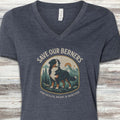 Bernese Mountain Dog Save Berners V-Neck Tee - Heather Navy