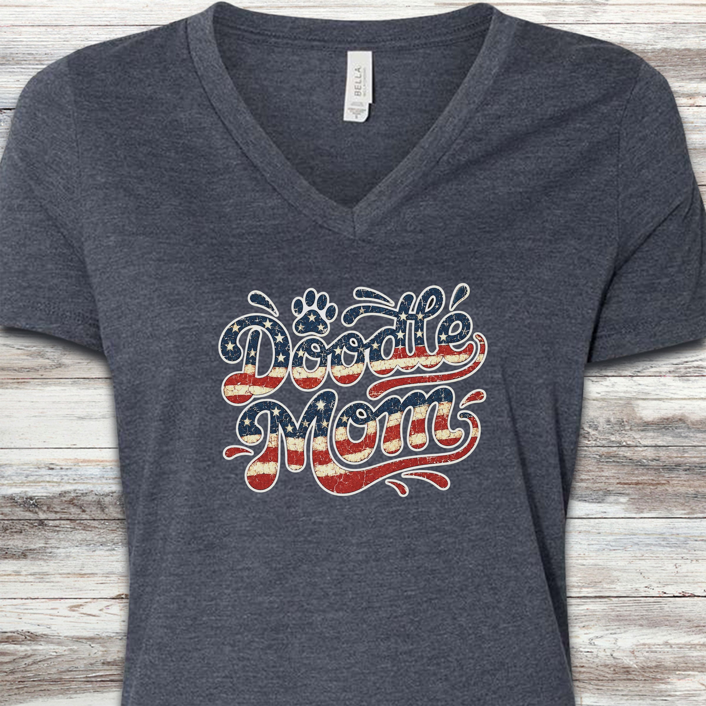 Doodle USA Mom V-Neck Tee - Heather Navy