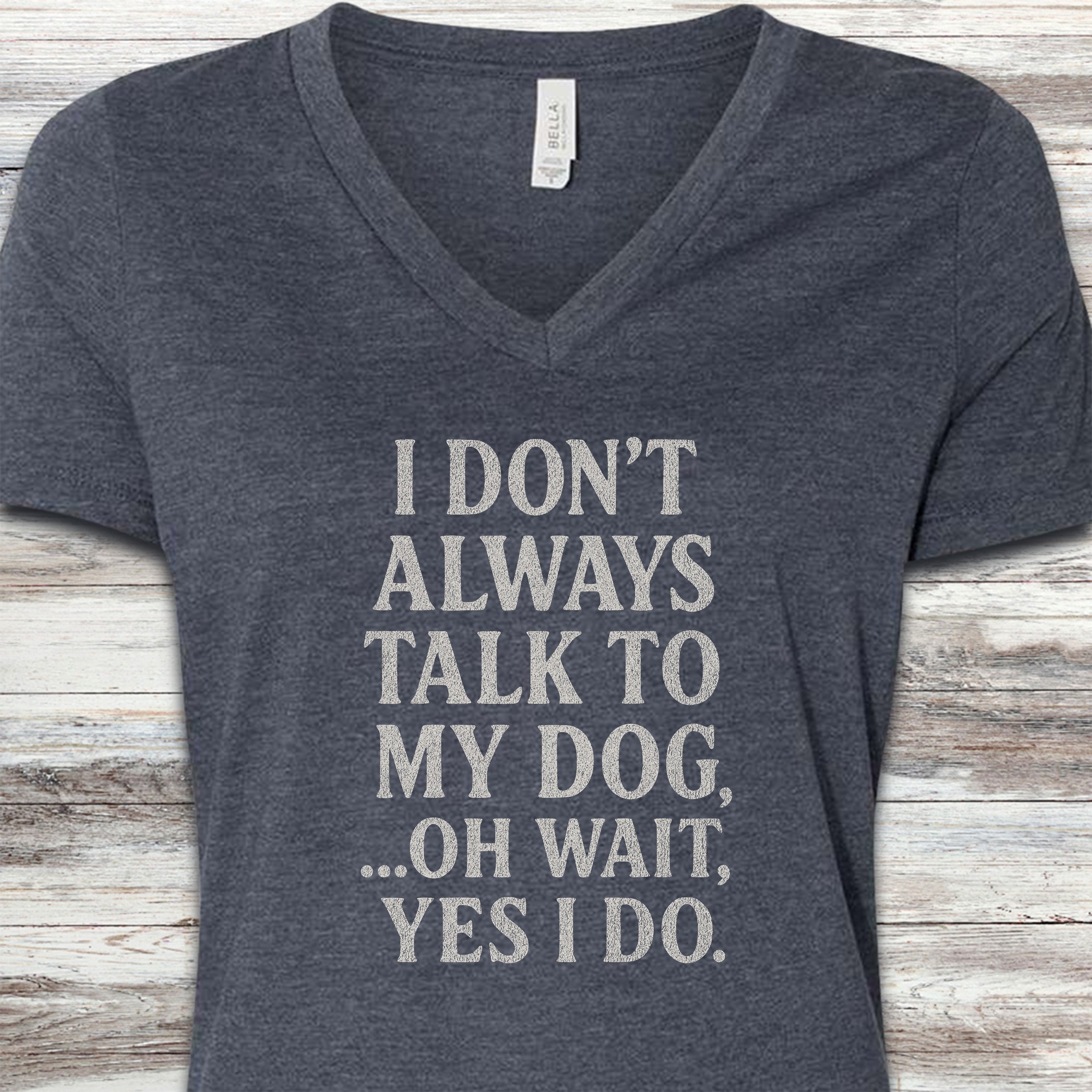 Talk to My Dog V-Neck Tee - Heather Navy