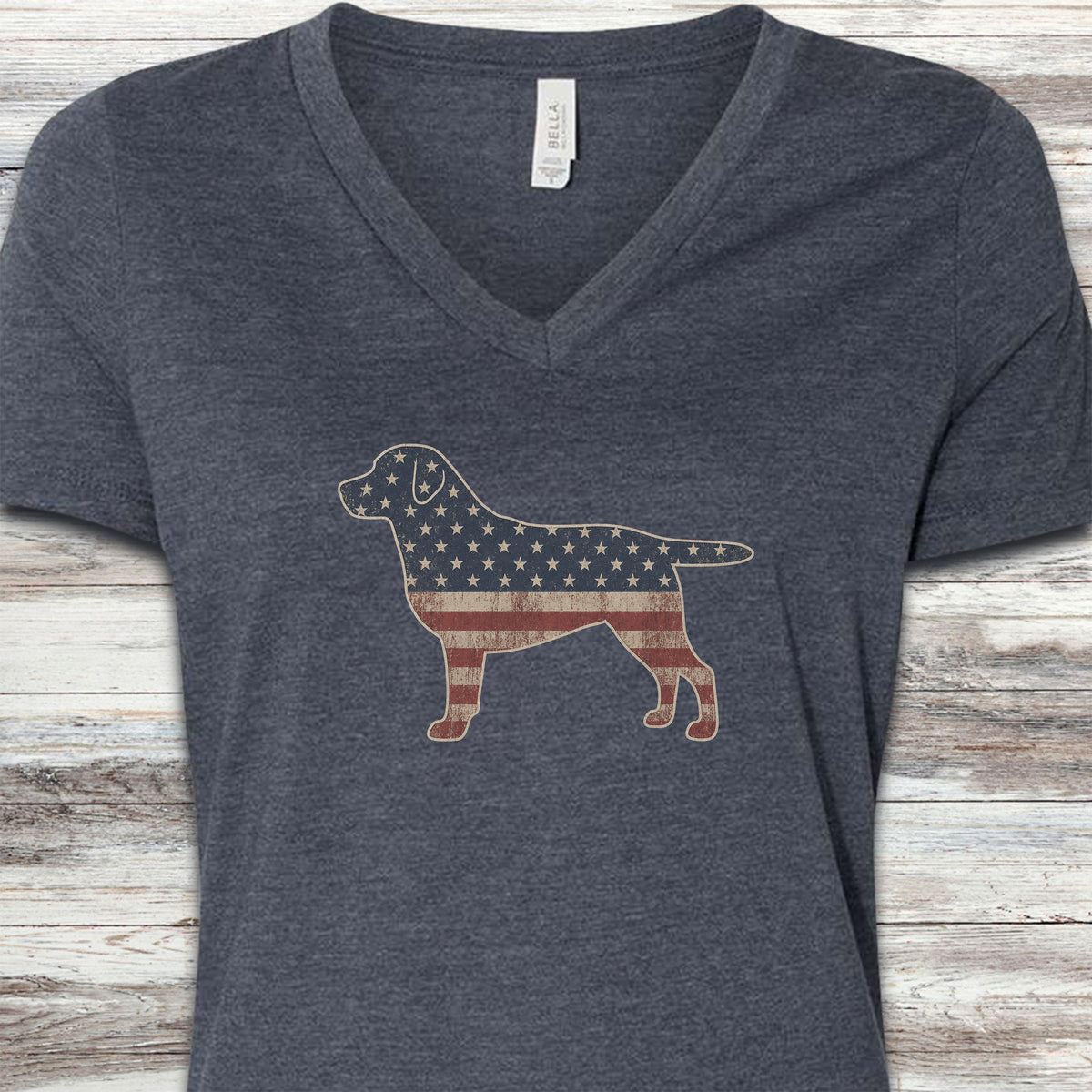 Labrador Retriever Vintage USA V-Neck Tee - Heather Navy