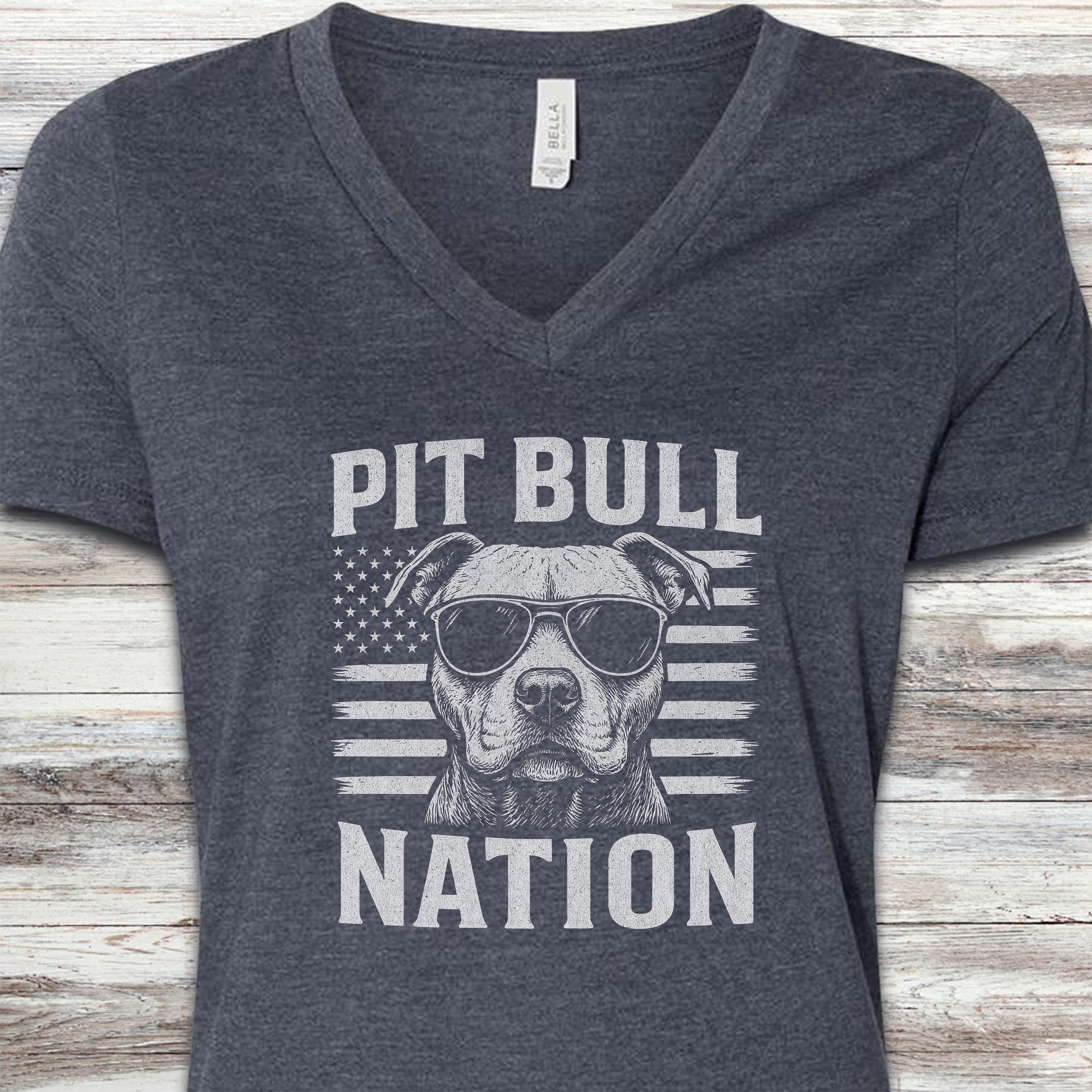 Pit Bull Nation V-Neck Tee - Heather Navy