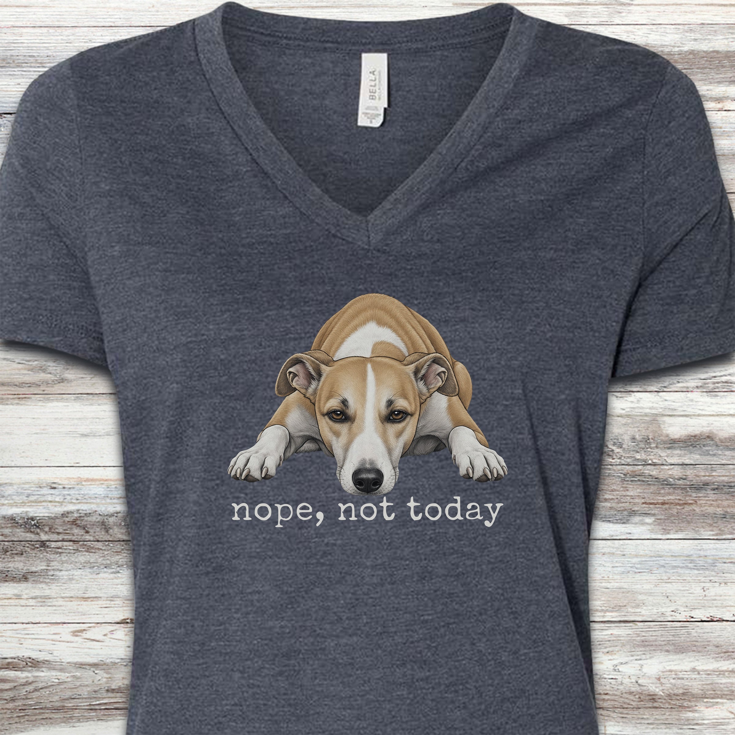 Whippet Nope V-Neck Tee - Heather Navy