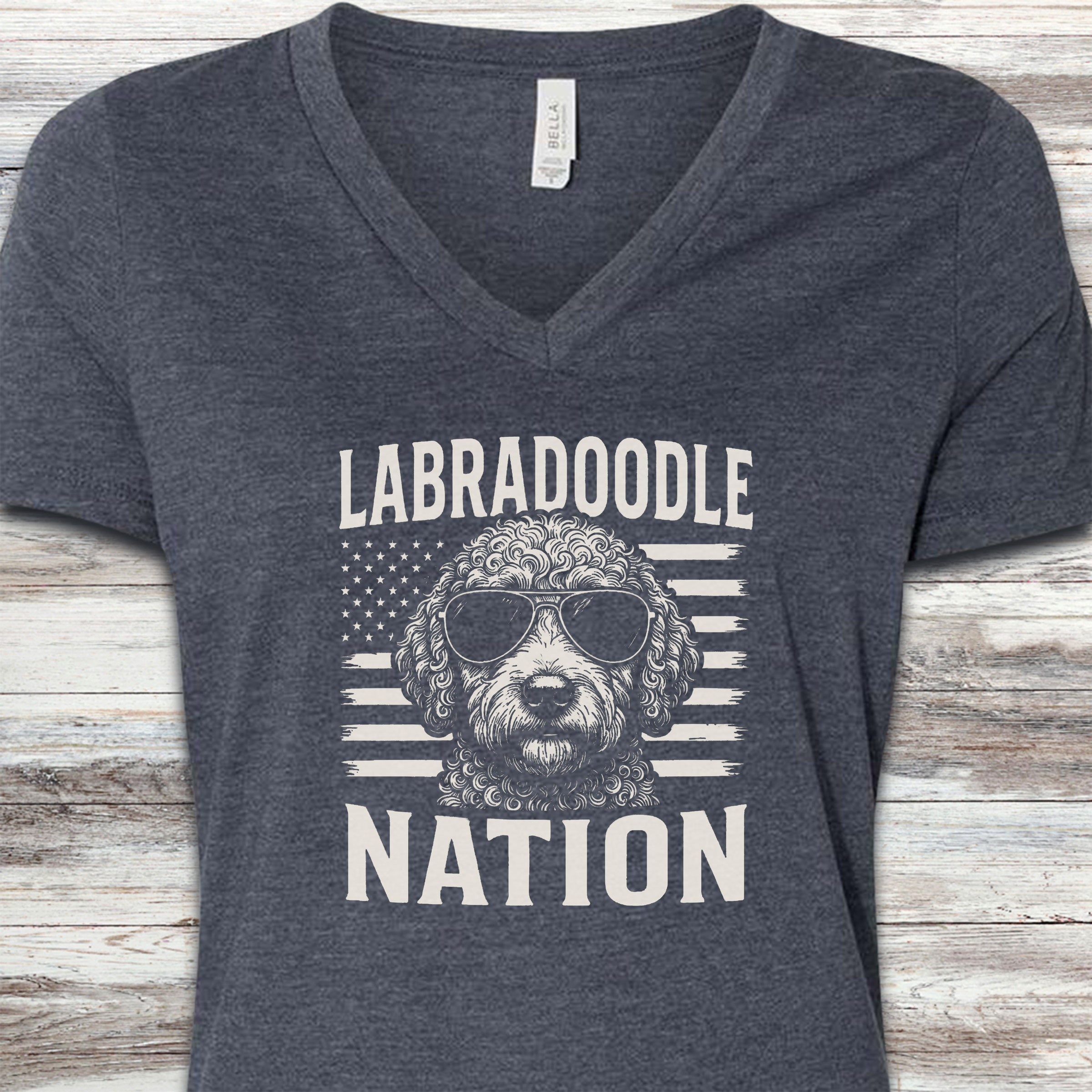 Labradoodle Nation V-Neck Tee - Heather Navy