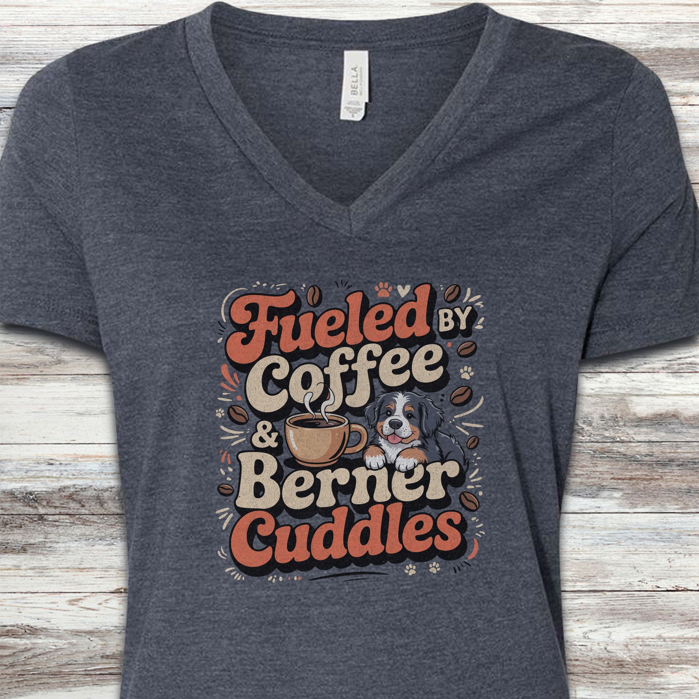 Bernese Mountain Dog Cuddles V-Neck Tee - Heather Navy