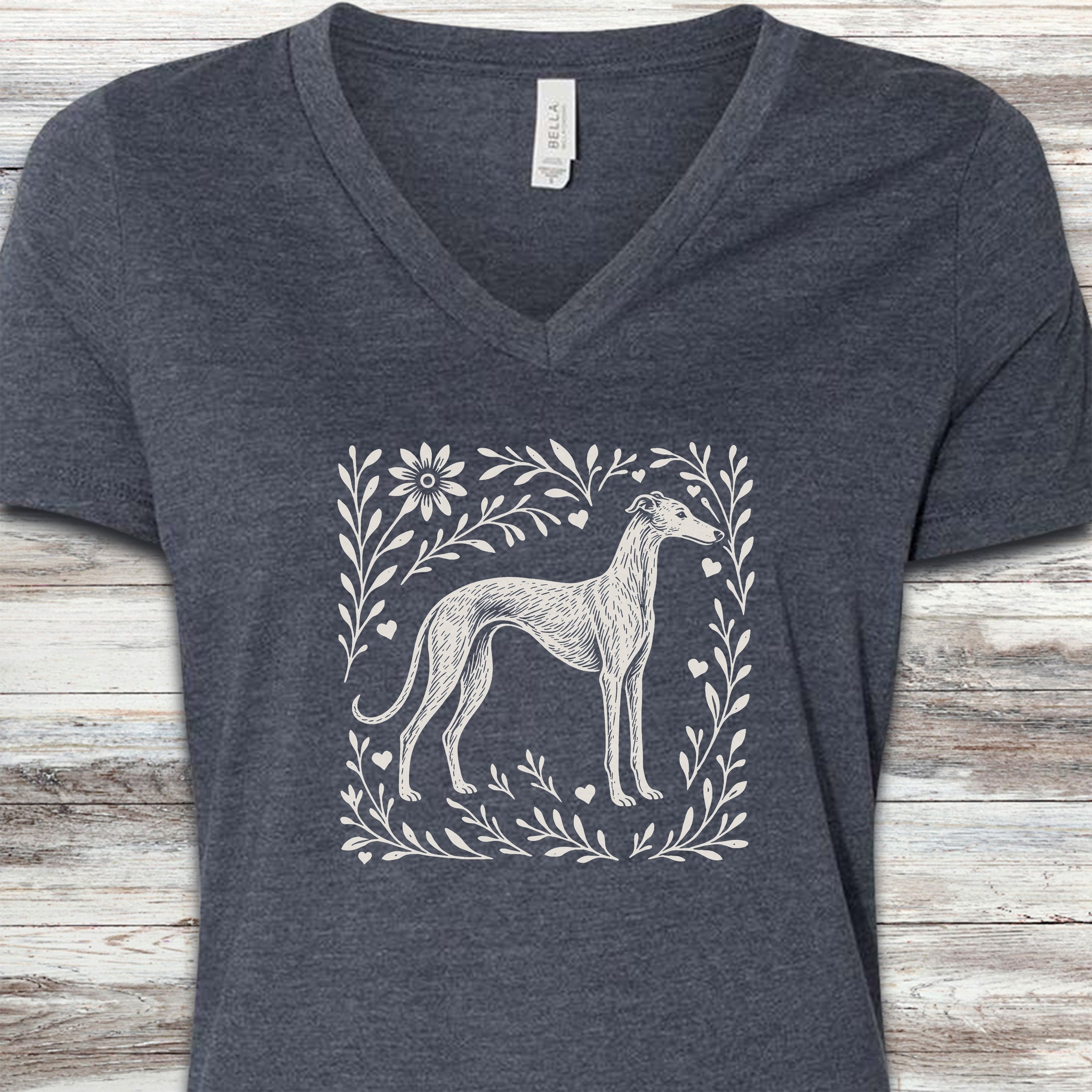 Greyhound Linocut V-Neck Tee - Heather Navy