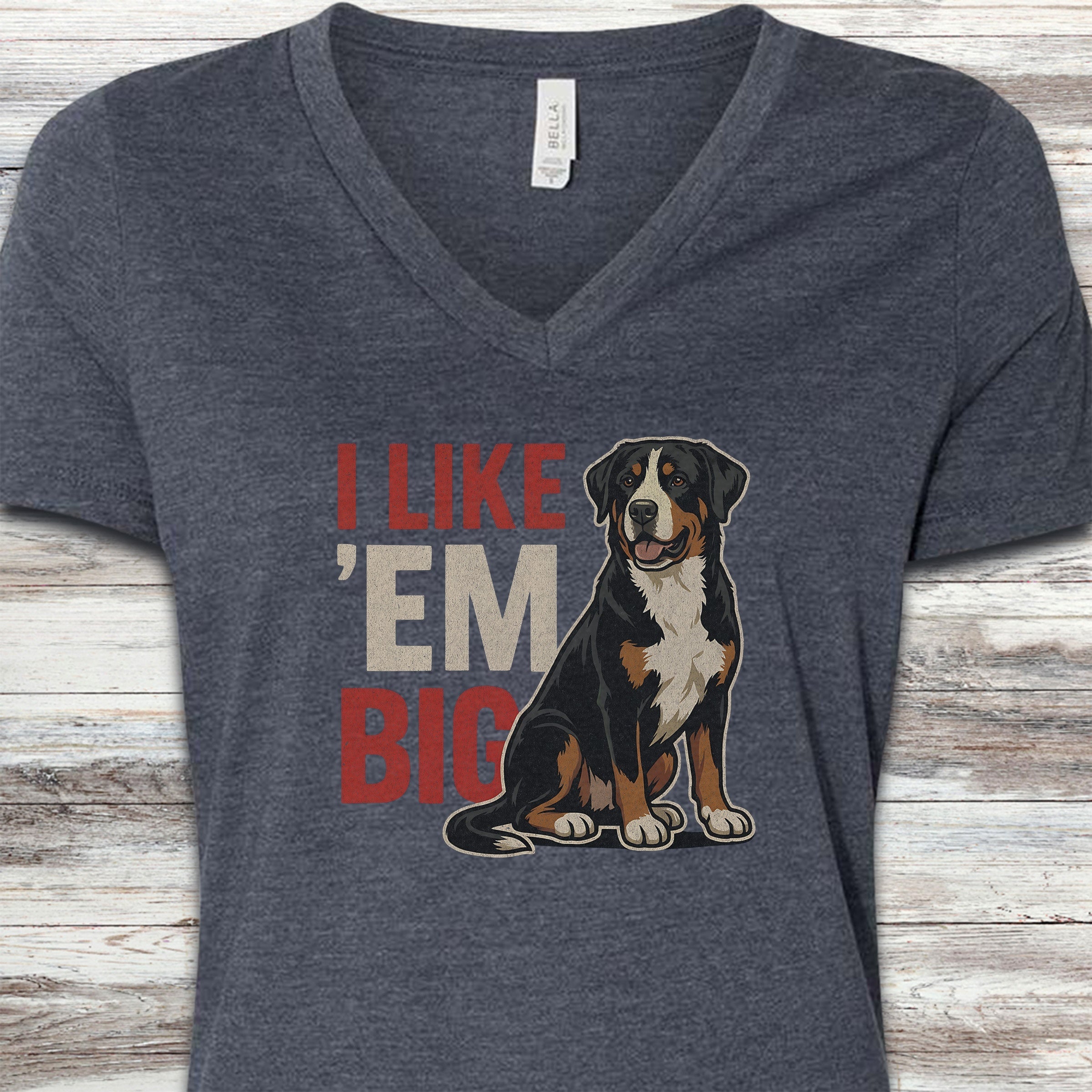 Swiss Mountain Dog Big V-Neck Tee - Heather Navy