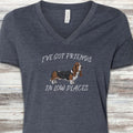Basset Hound Low Places V-Neck Tee - Heather Navy