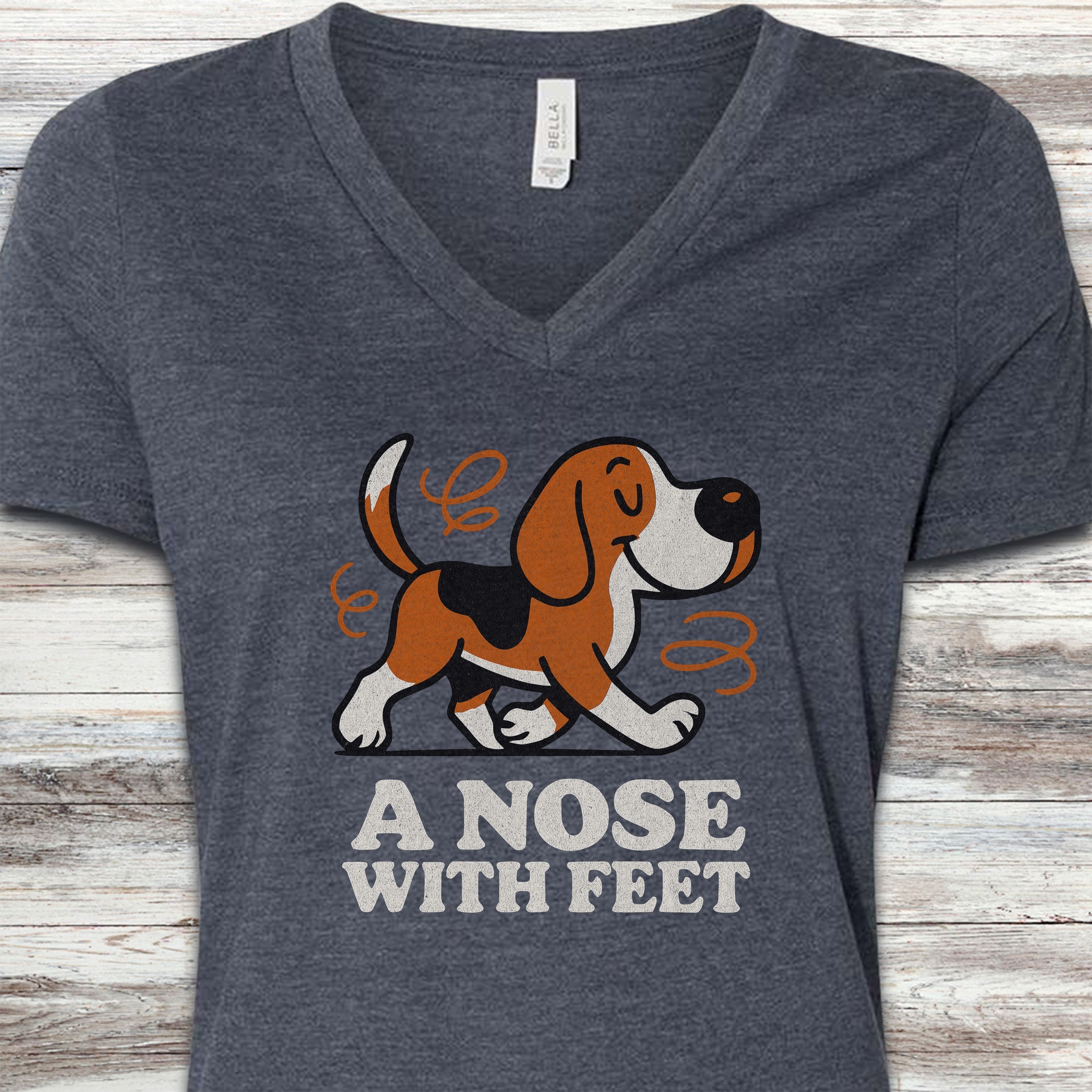 Beagle Nose V-Neck Tee - Heather Navy