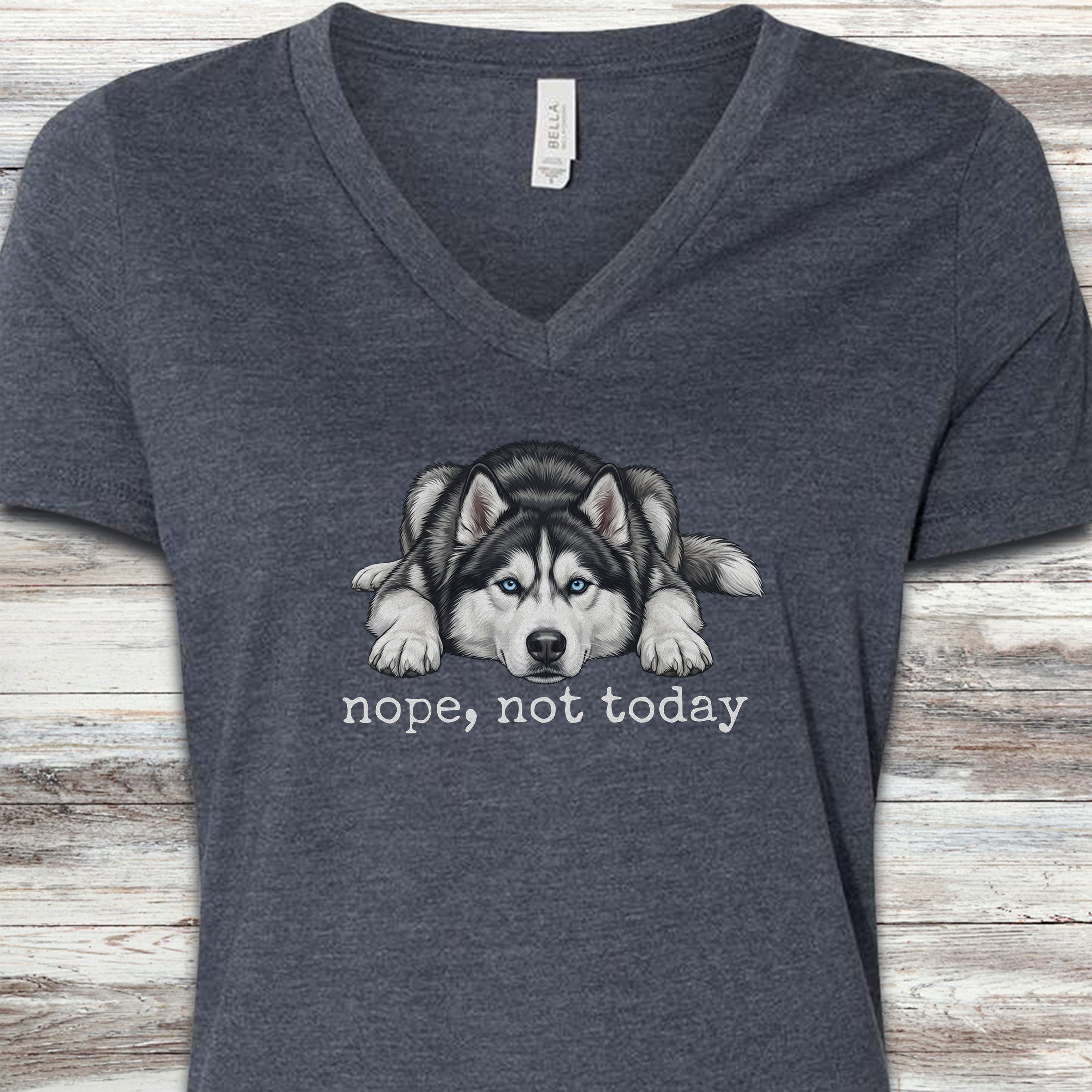 Husky Nope V-Neck Tee - Heather Navy