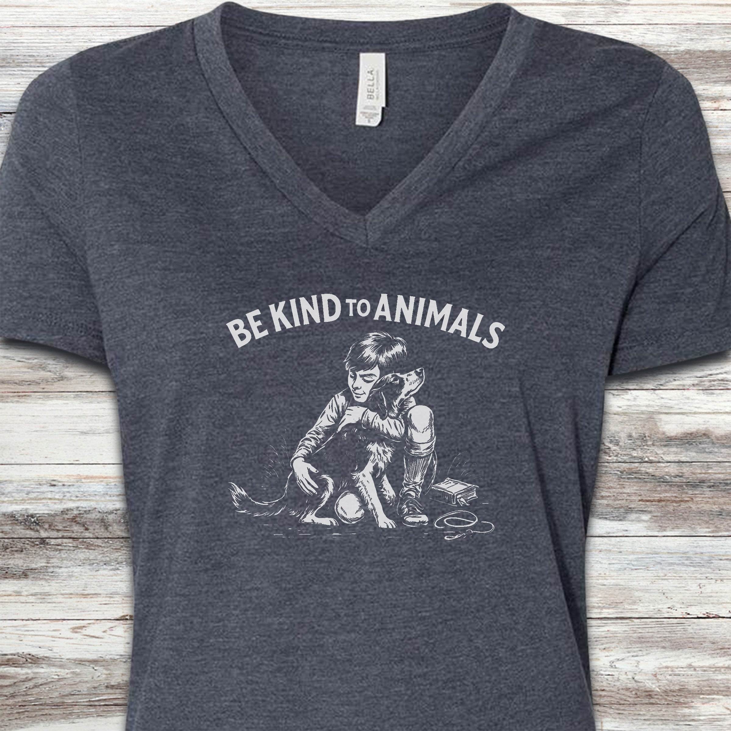 Be Kind to Animals V-Neck Tee - Heather Navy