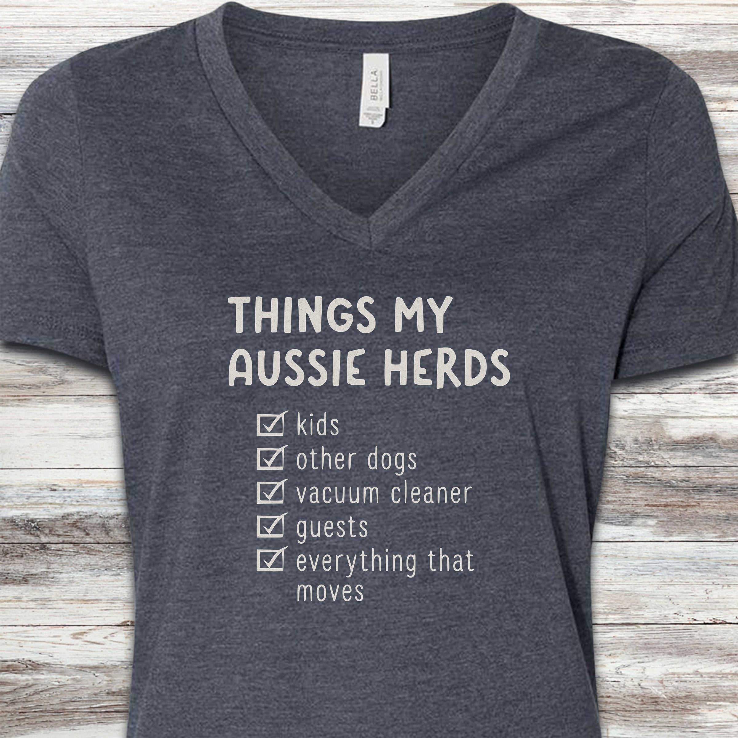 Australian Shepherd Herding List V-Neck Tee - Heather Navy