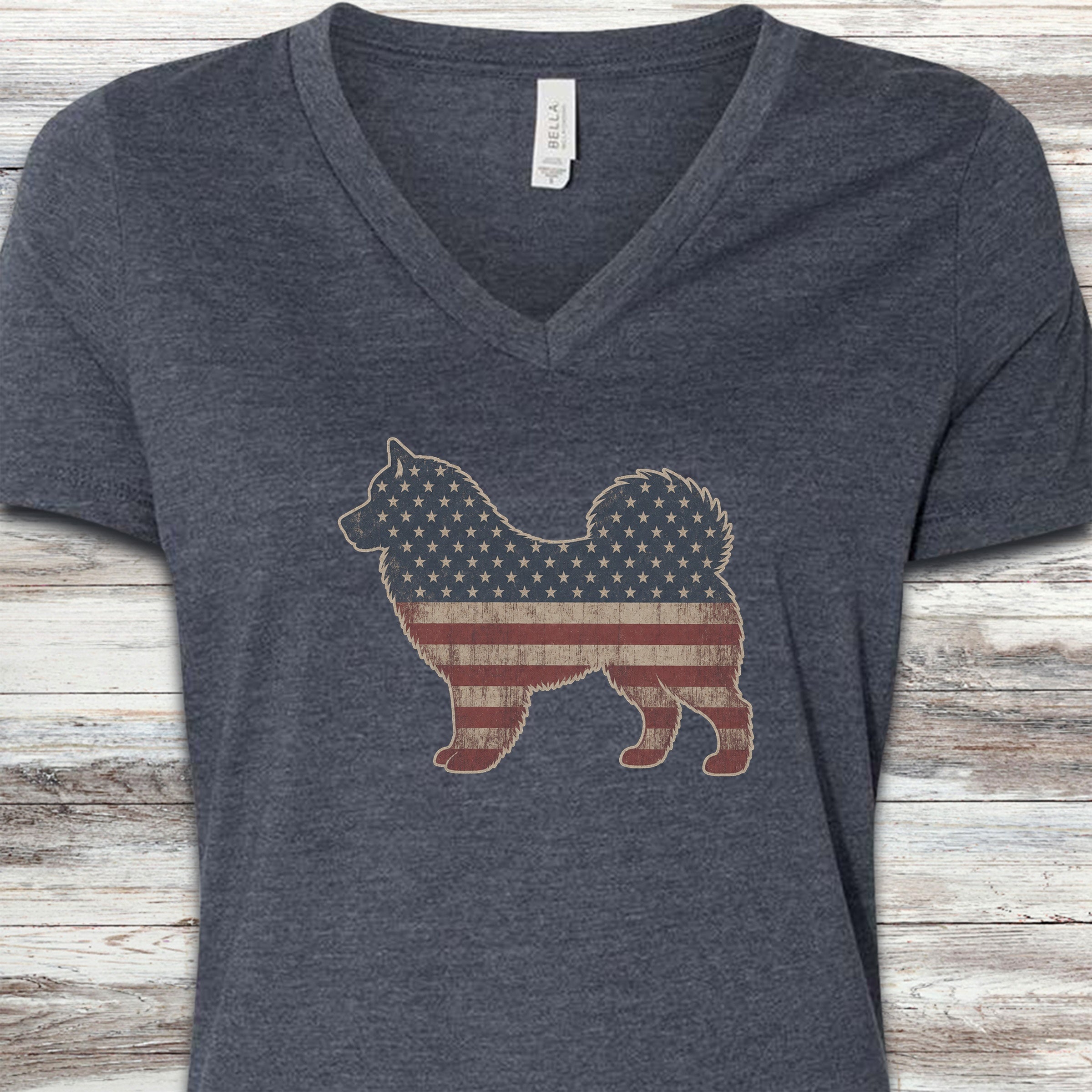 Alaskan Malamute Vintage USA V-Neck Tee - Heather Navy