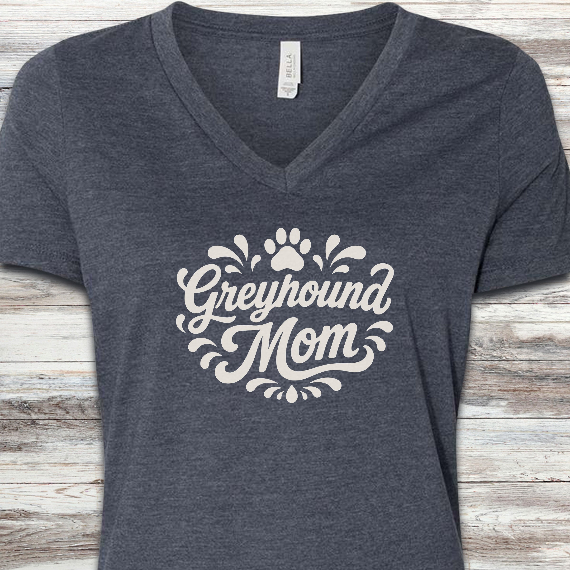 Greyhound Groovy Mom V-Neck Tee - Heather Navy