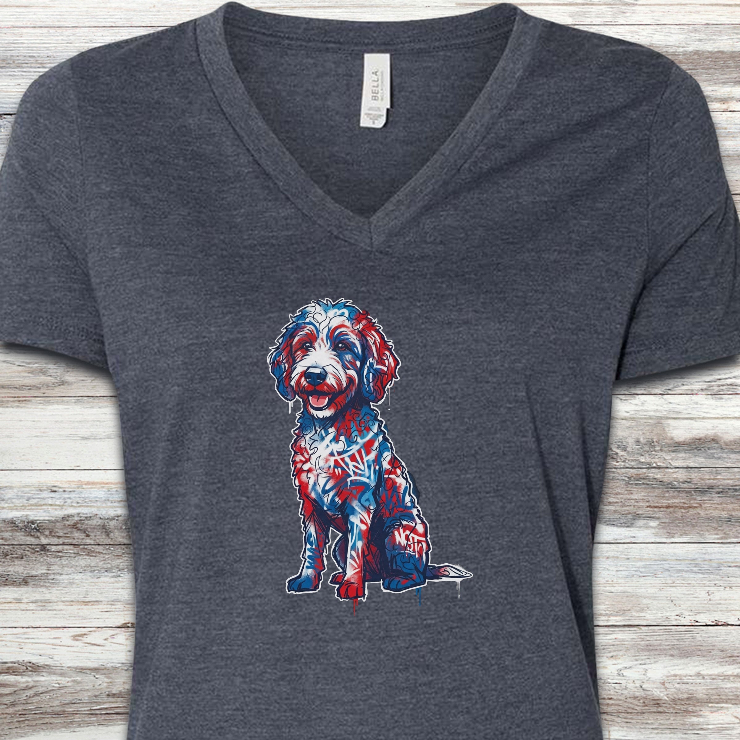 Doodle American Graffiti Art V-Neck Tee - Heather Navy