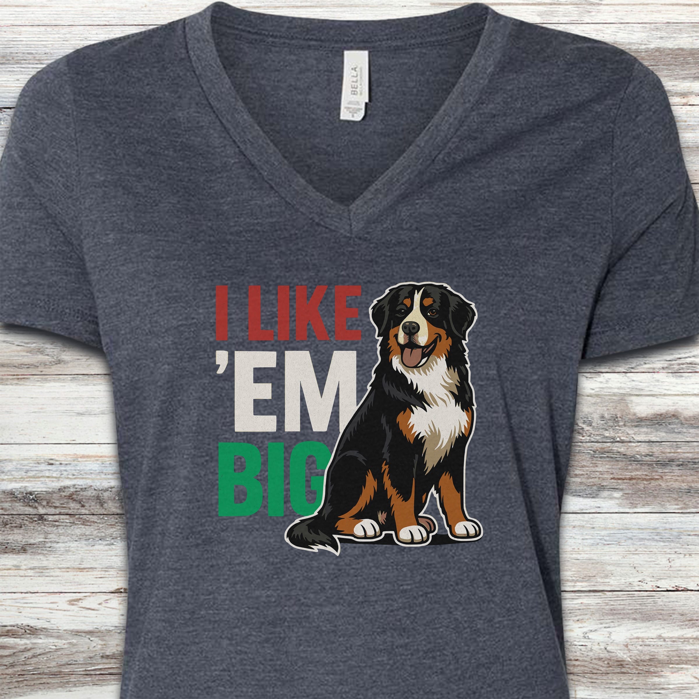 Bernese Mountain Dog Big V-Neck Tee - Heather Navy