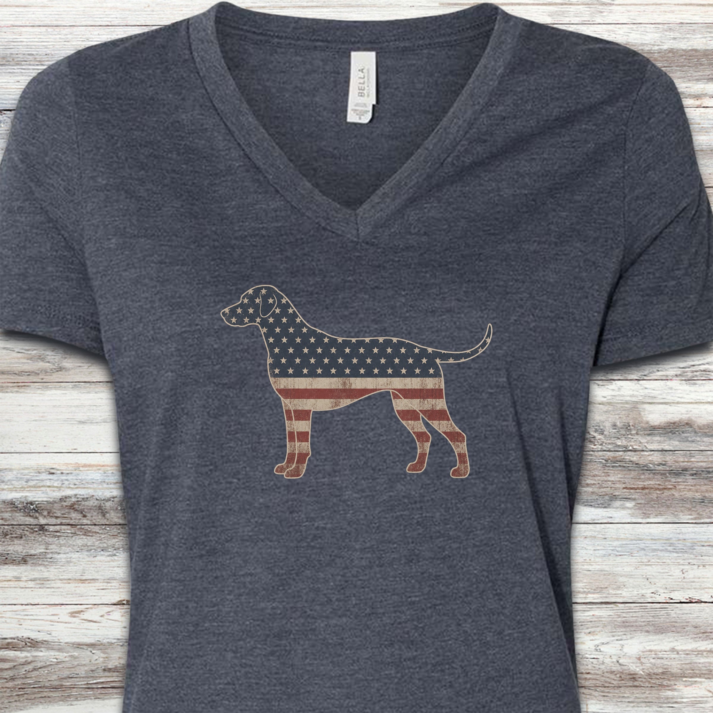 Rhodesian Ridgeback Vintage USA V-Neck Tee - Heather Navy