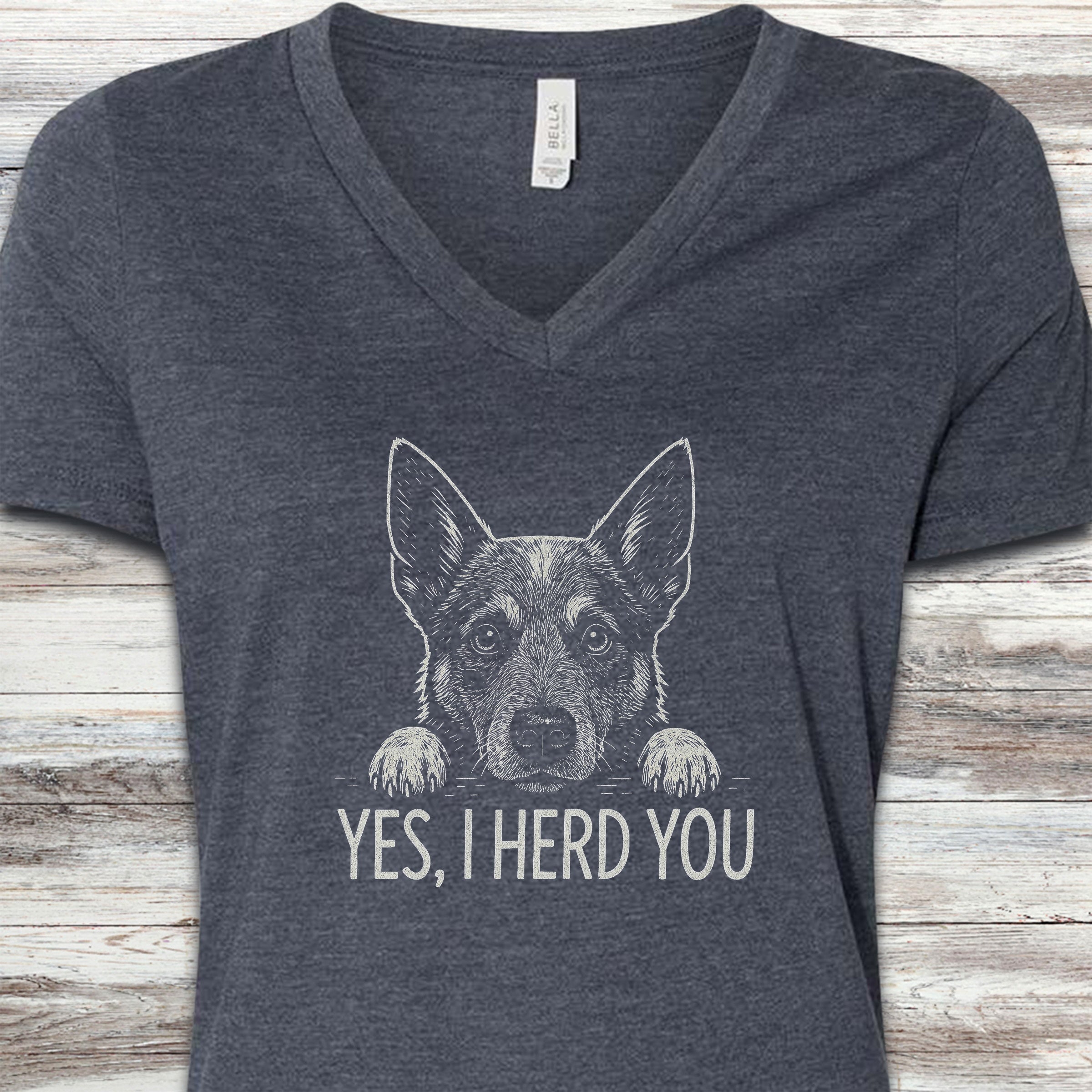 Australian Cattle Dog Herd You V-Neck Tee - Heather Navy