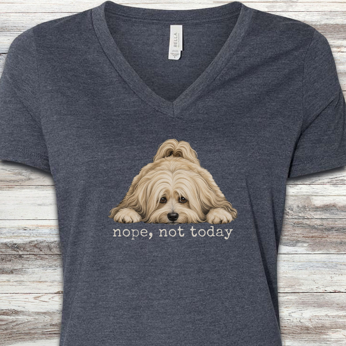 Havanese Nope V-Neck Tee - Heather Navy