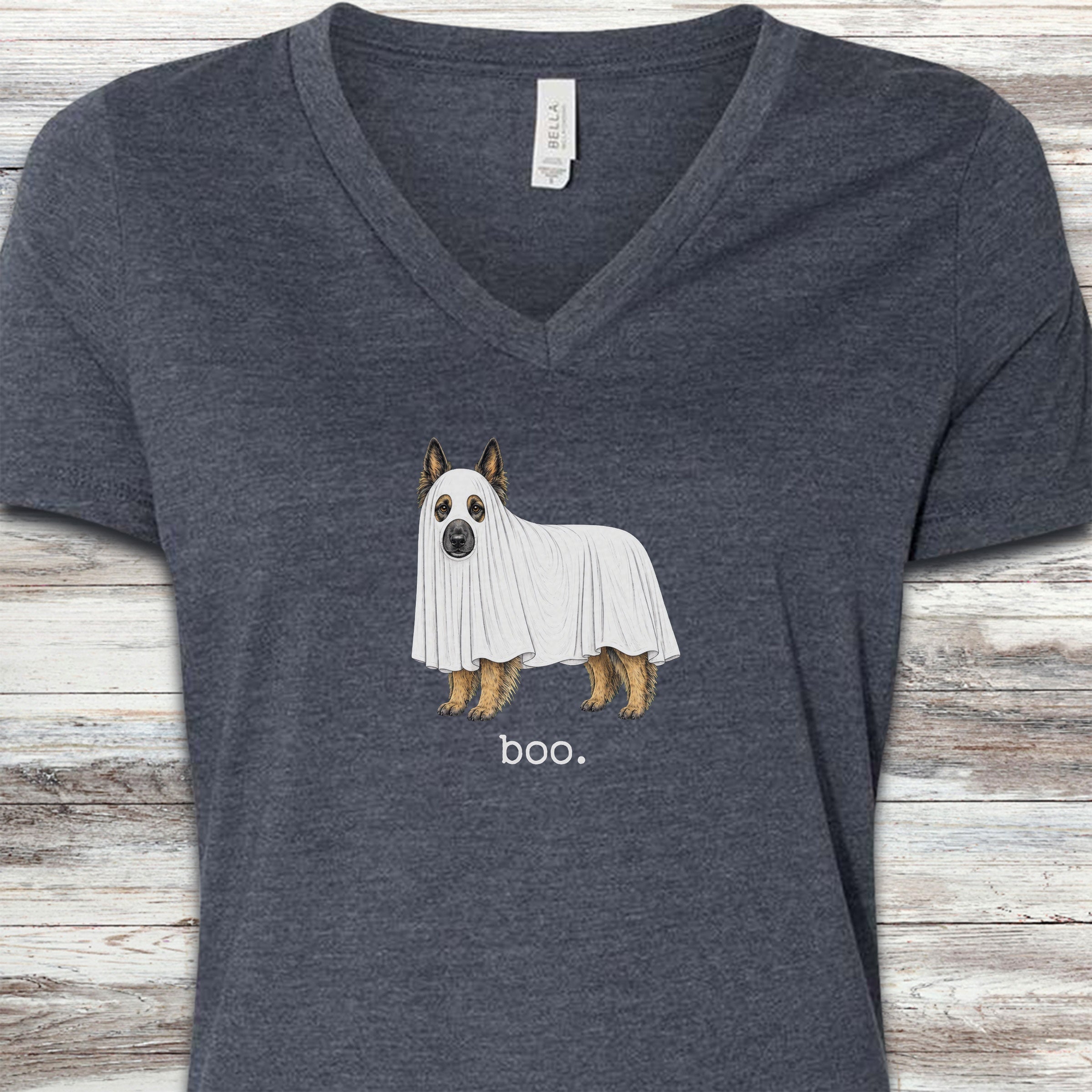 Belgian Tervuren Boo V-Neck Tee - Heather Navy