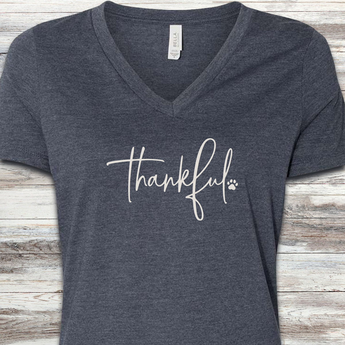 Thankful V-Neck Tee - Heather Navy