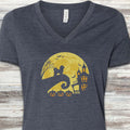 Maltipoo Halloween Moon V-Neck Tee - Heather Navy