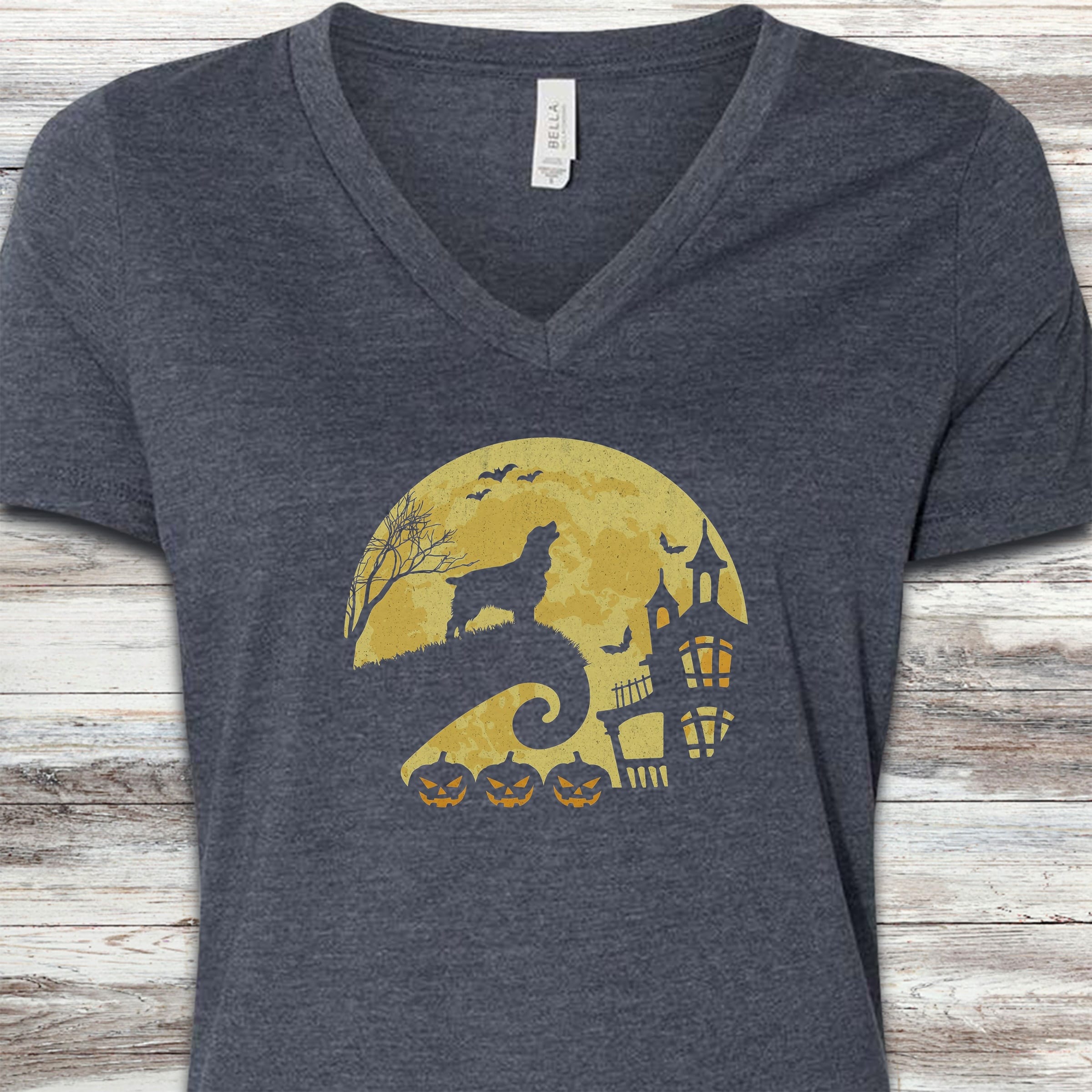 Springer Spaniel Halloween Moon V-Neck Tee - Heather Navy