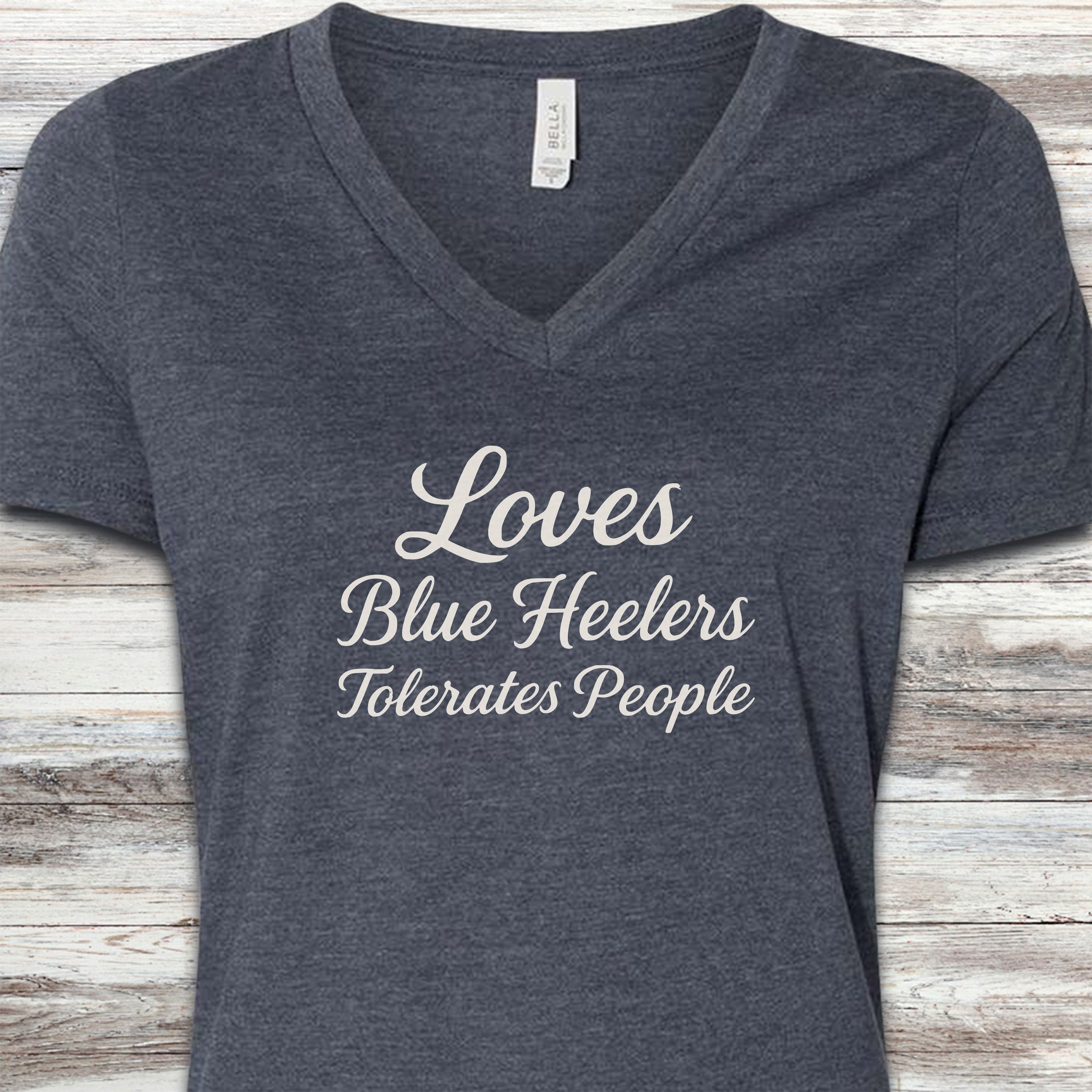 Australian Cattle Dog Loves Blue Heelers V-Neck Tee - Heather Navy