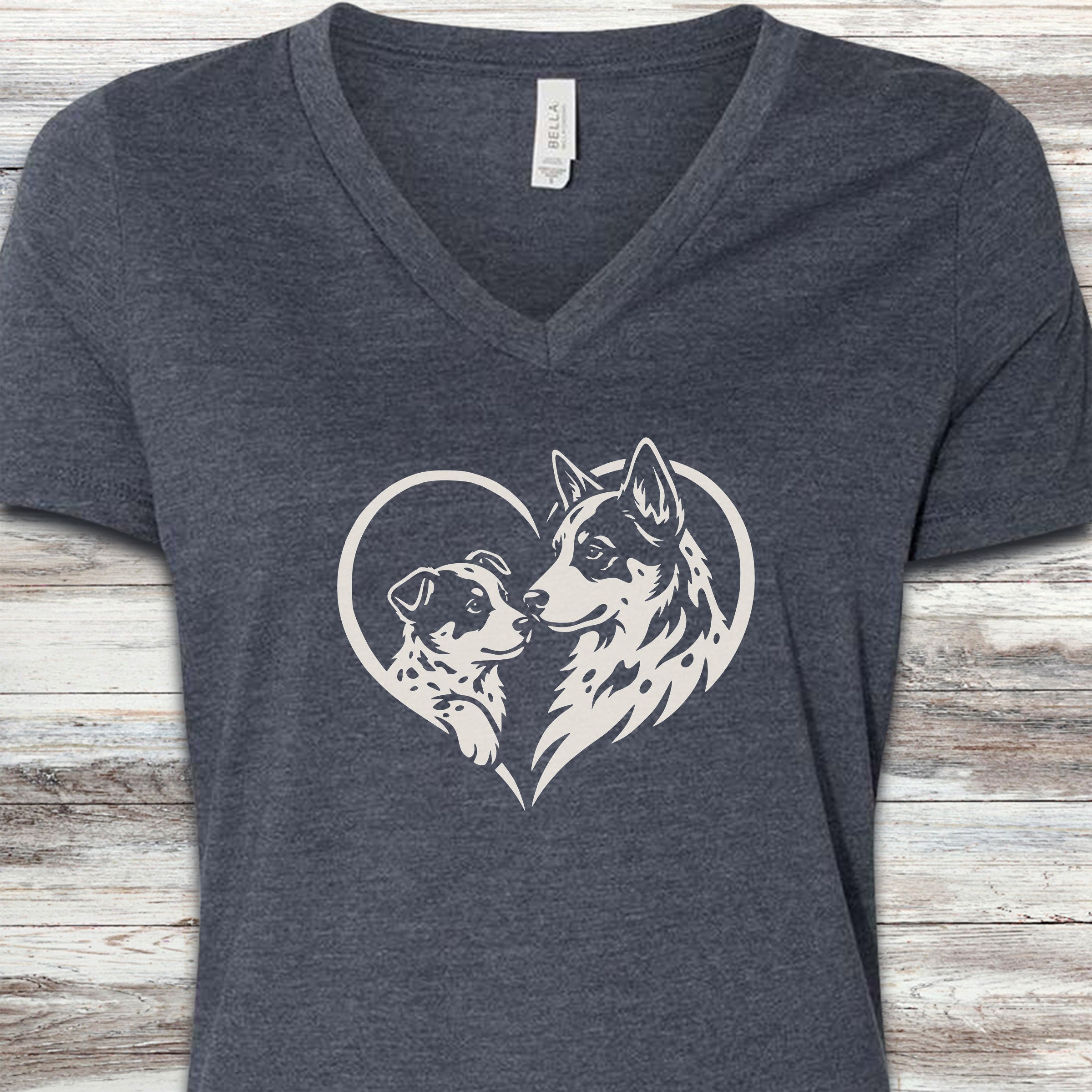 Australian Cattle Dog Heart Bond V-Neck Tee - Heather Navy