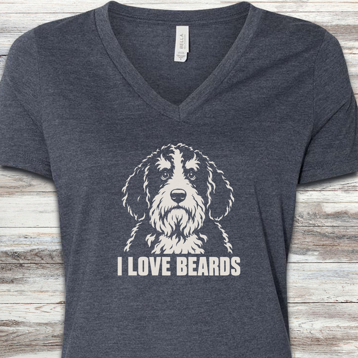 Bernedoodle I Love Beards V-Neck Tee - Heather Navy