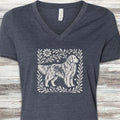 Golden Retriever Linocut V-Neck Tee - Heather Navy