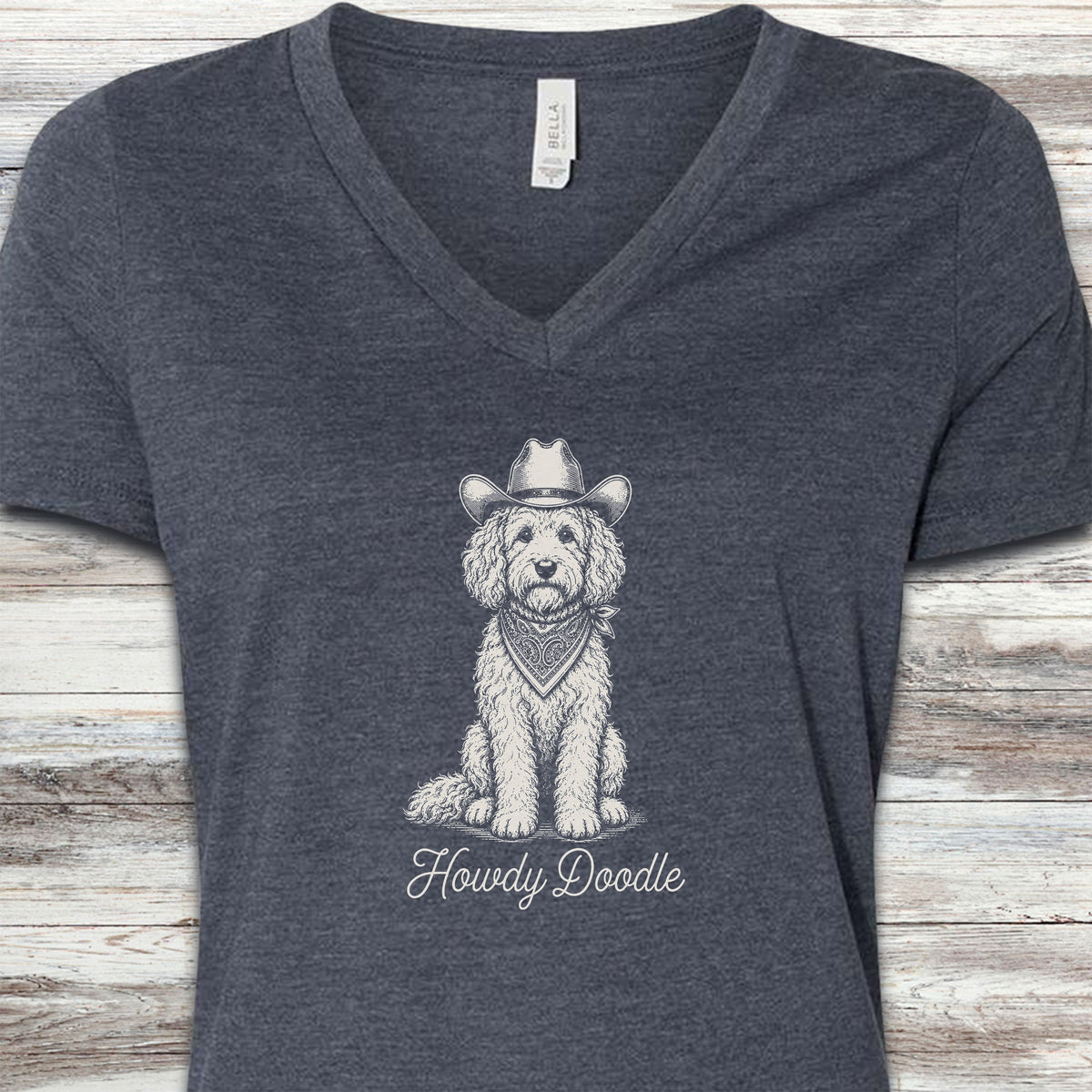 Goldendoodle Howdy Doodle V-Neck Tee - Heather Navy