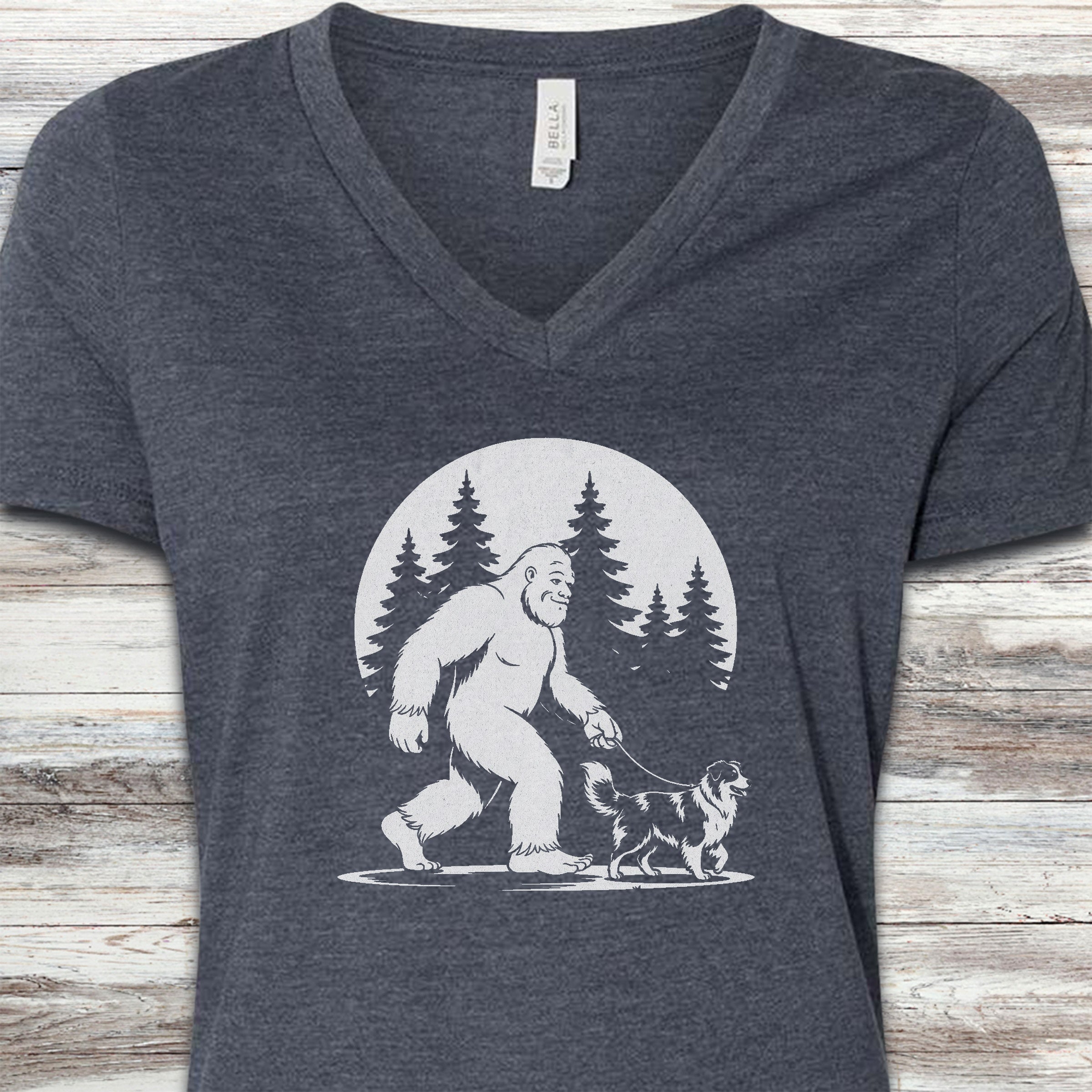 Australian Shepherd Bigfoot V-Neck Tee - Heather Navy