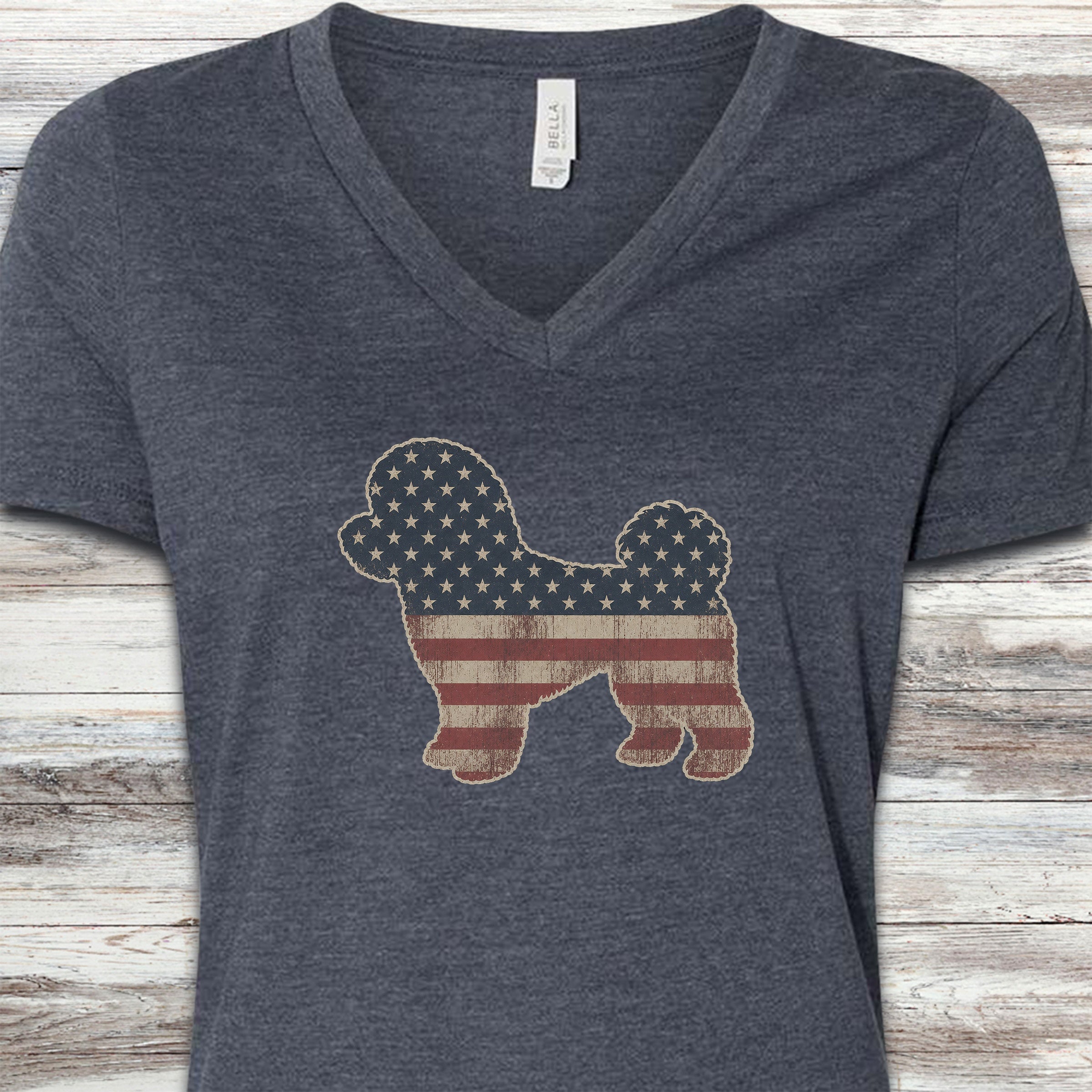 Bichon Frise Vintage USA V-Neck Tee - Heather Navy