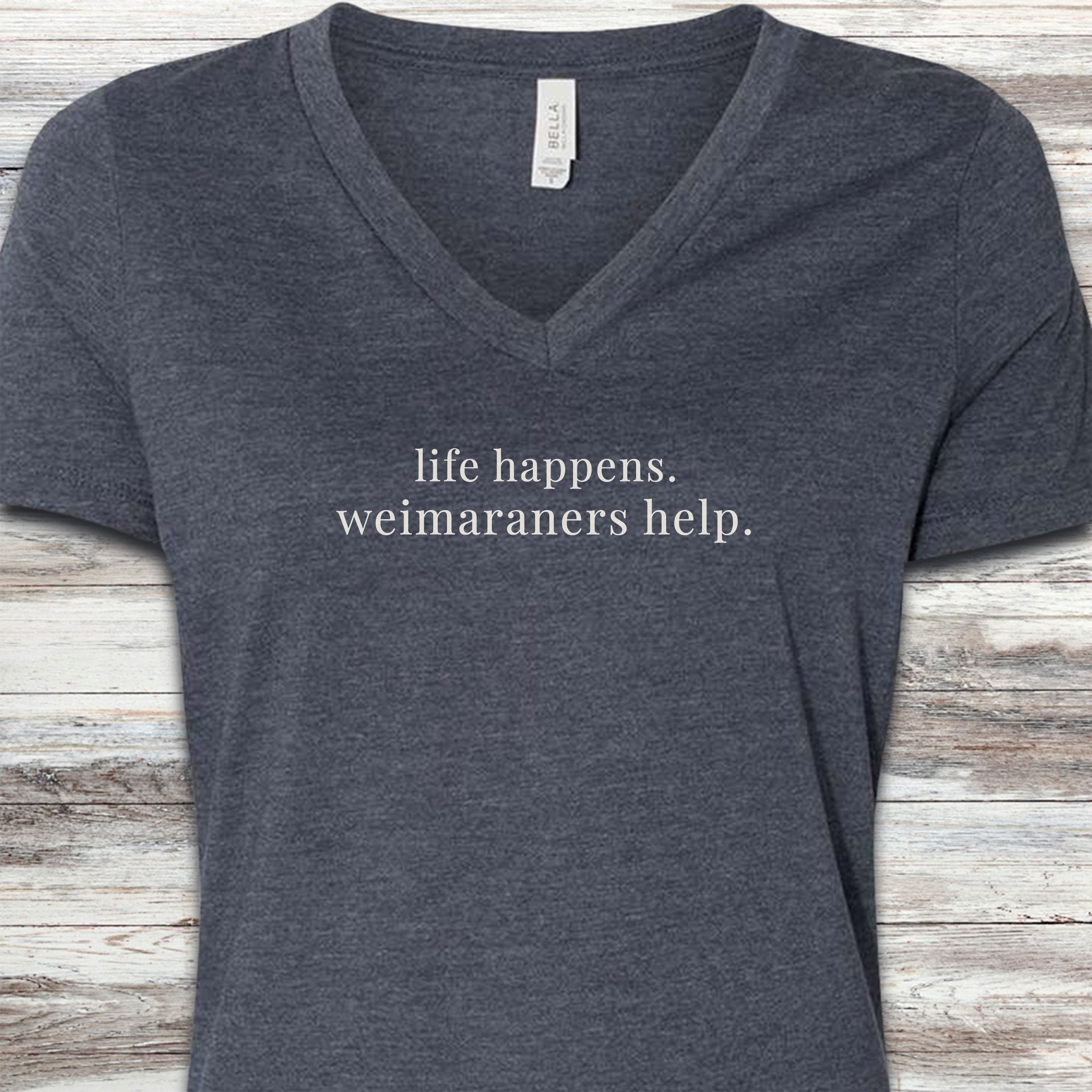 Weimaraner Help V-Neck Tee - Heather Navy