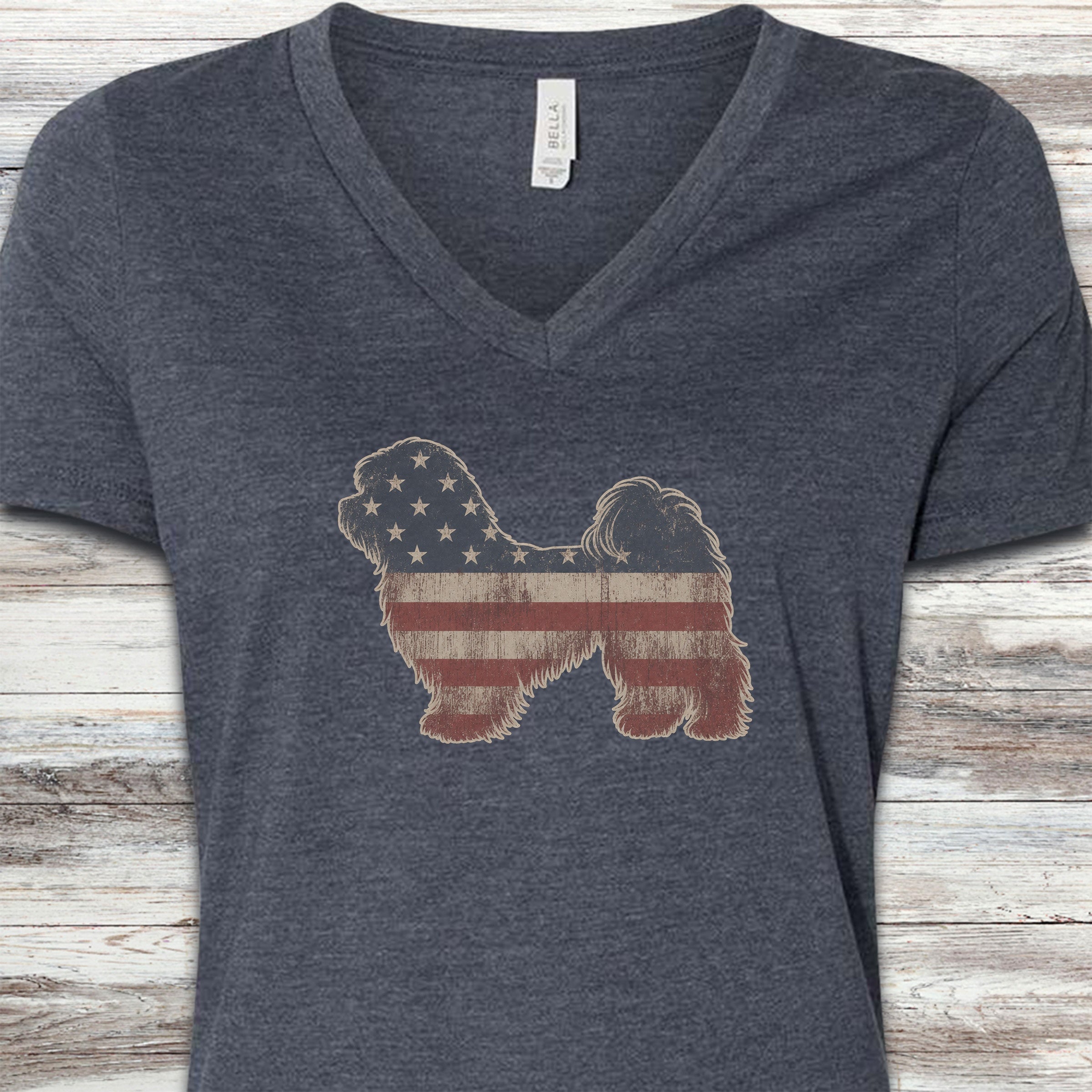 Havanese Vintage USA V-Neck Tee - Heather Navy