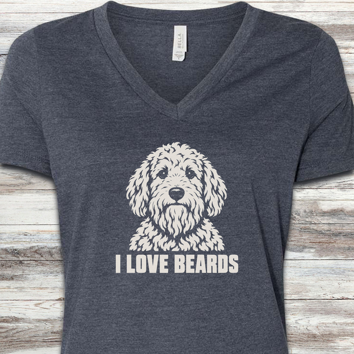 Doodle I Love Beards V-Neck Tee - Heather Navy